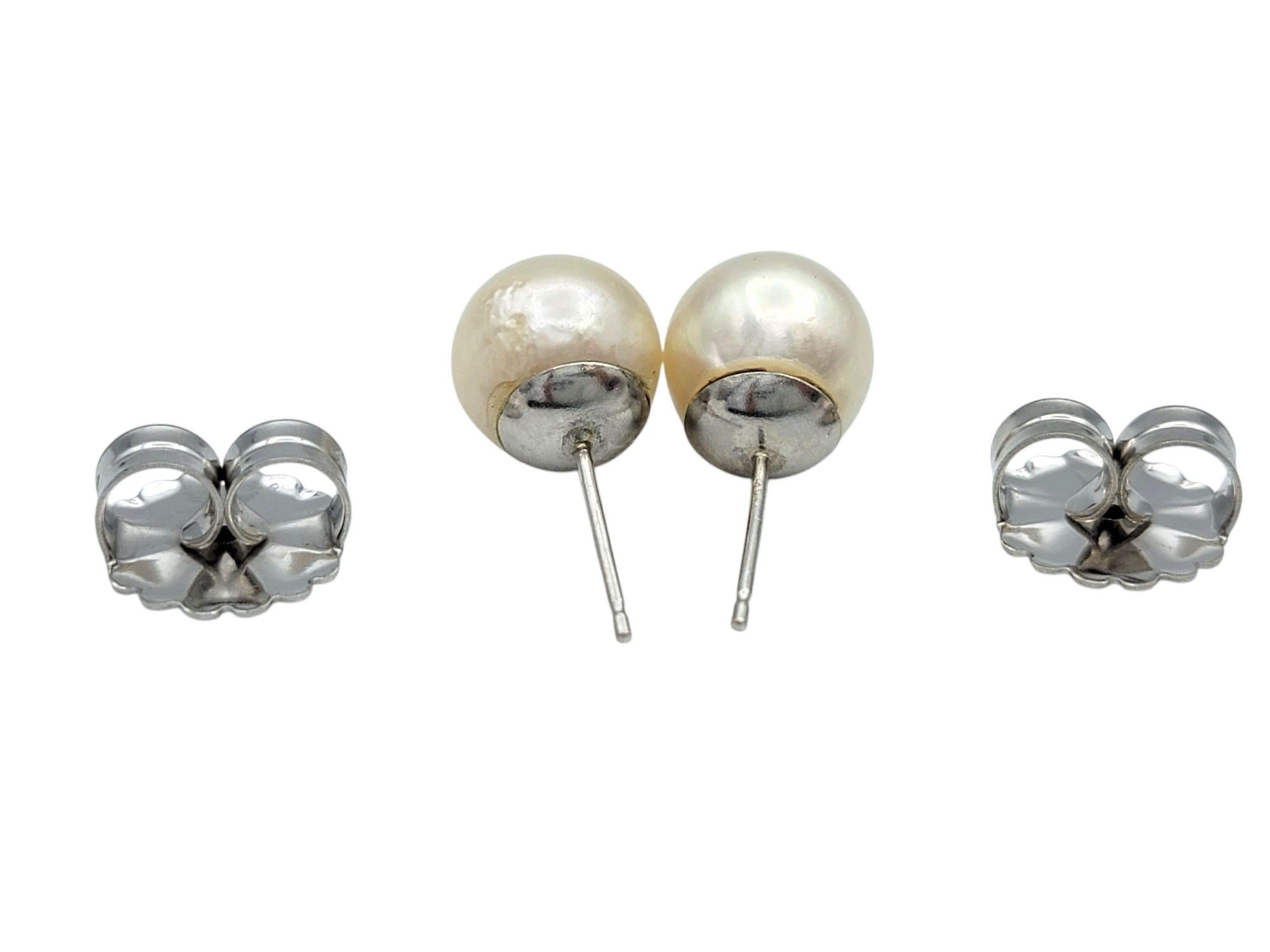da uomo o donna Orecchini con perle d'acqua dolce cinese da 8 mm in oro bianco 14 carati in vendita