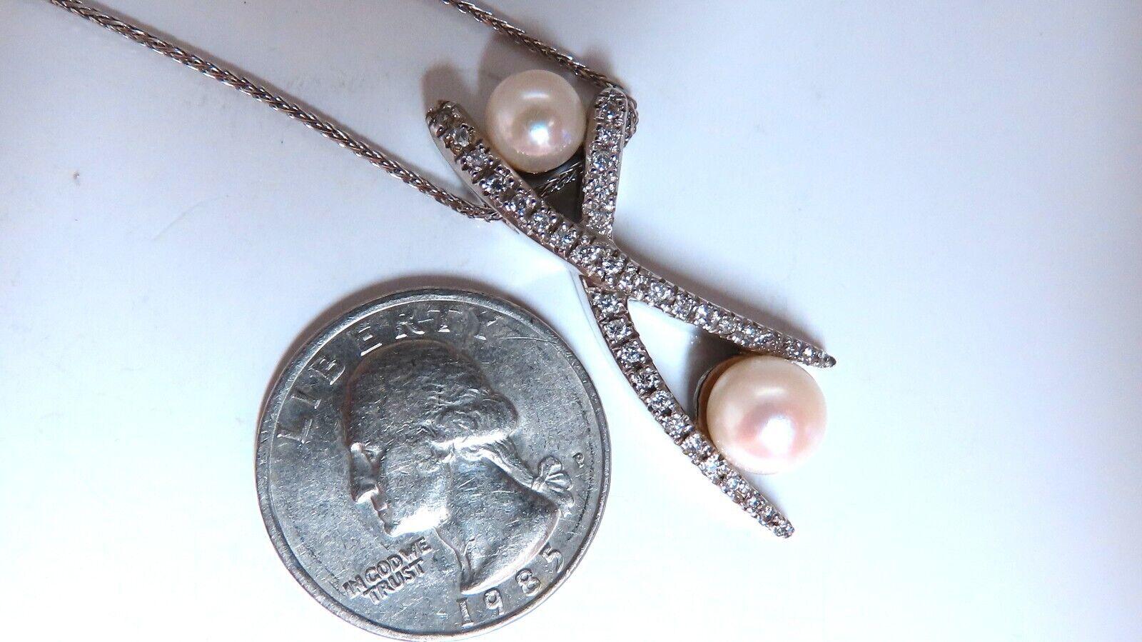 Round Cut South Sea Pearls Diamonds x Necklace 14 Karat White Gold For Sale