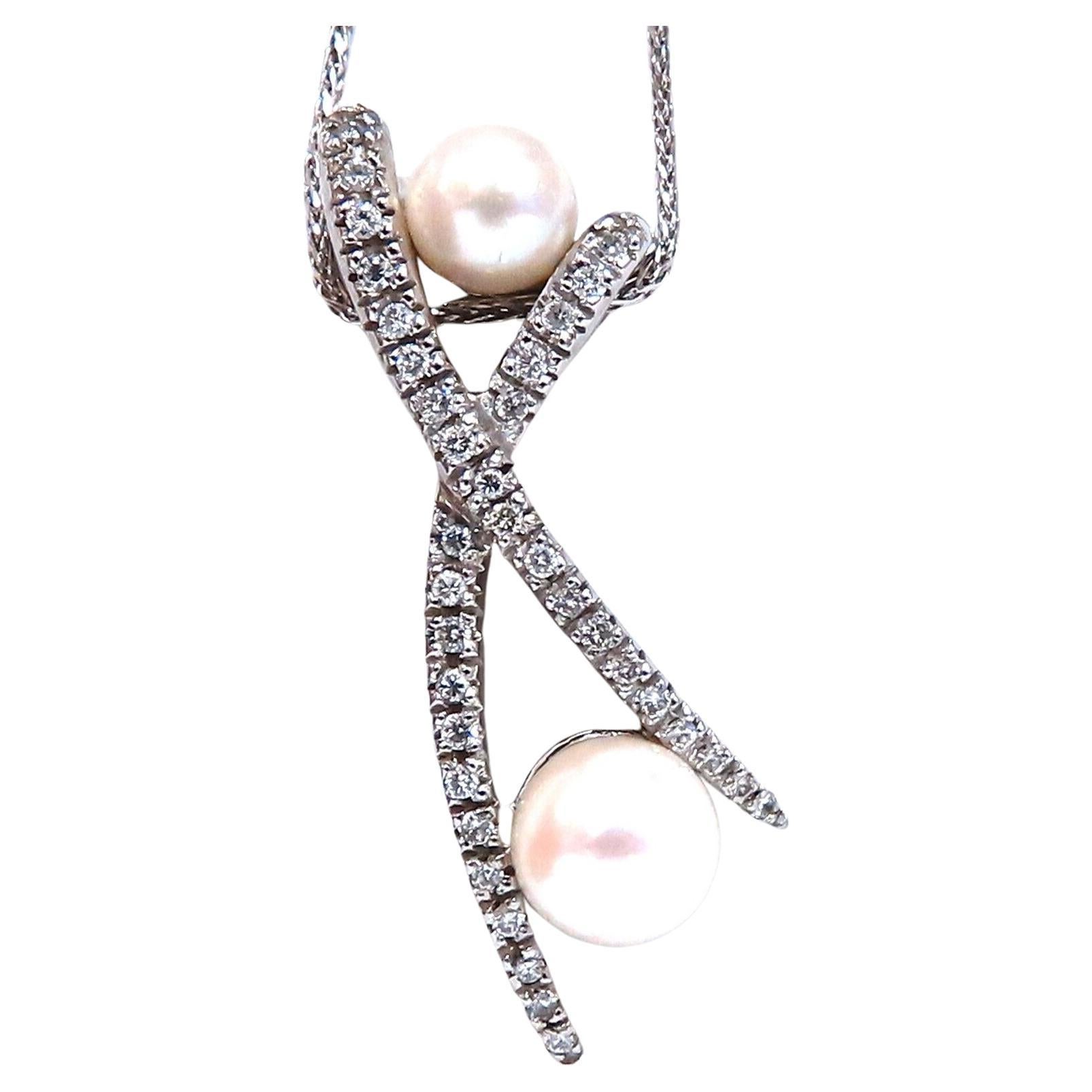 South Sea Pearls Diamonds x Necklace 14 Karat White Gold For Sale