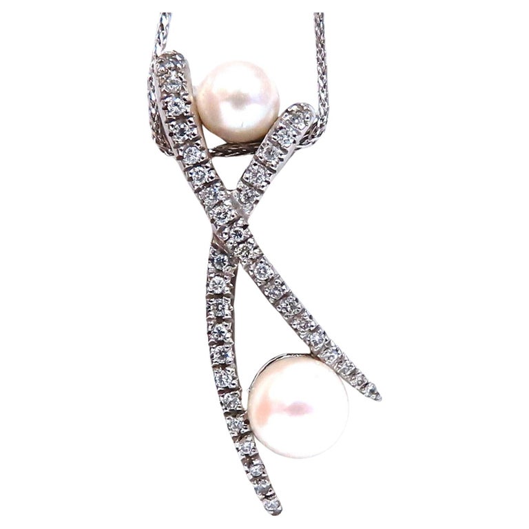 South Sea Pearls Diamonds x Necklace 14 Karat White Gold For Sale at