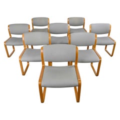 8 Sedie da pranzo classiche moderne Steelcase Warren Snodgrass Light Oak Bentwood