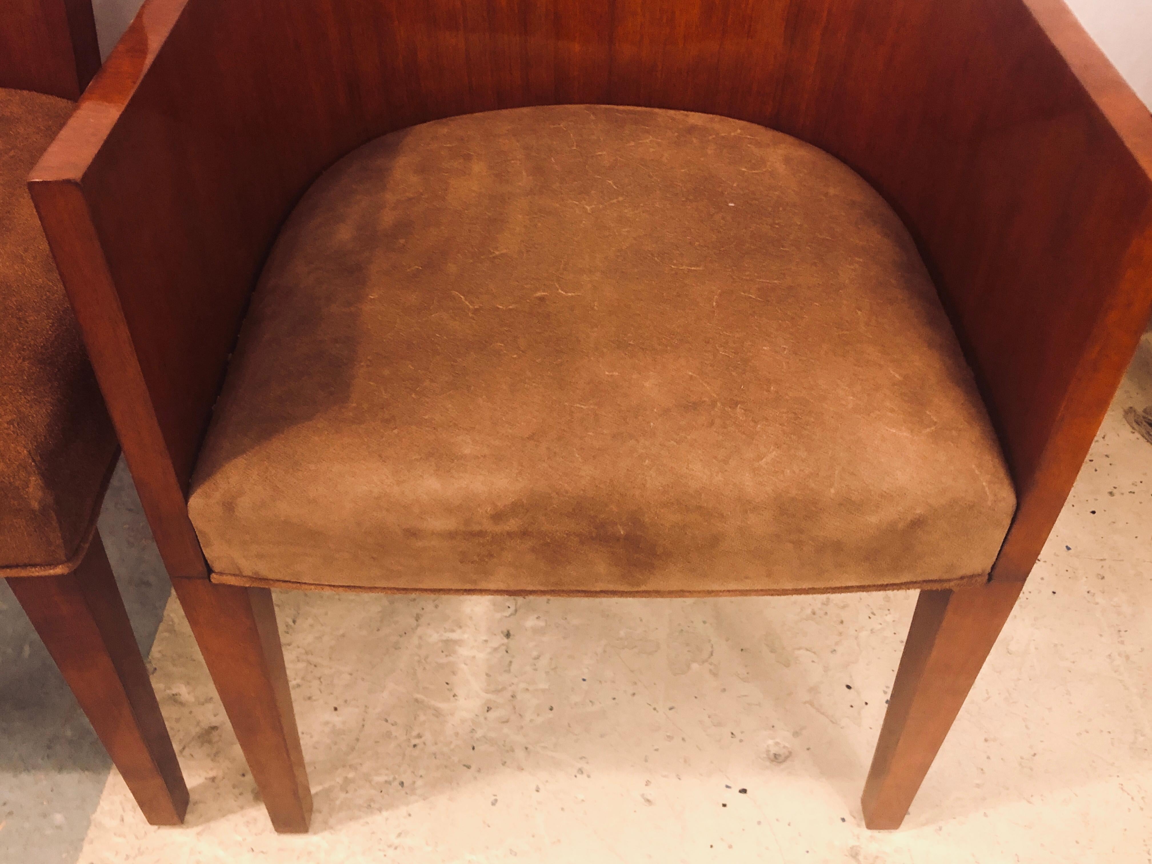 8 Modern Hollywood Mahogany Ralph Lauren Dining Chairs with Suede Seats 6 and 2 3