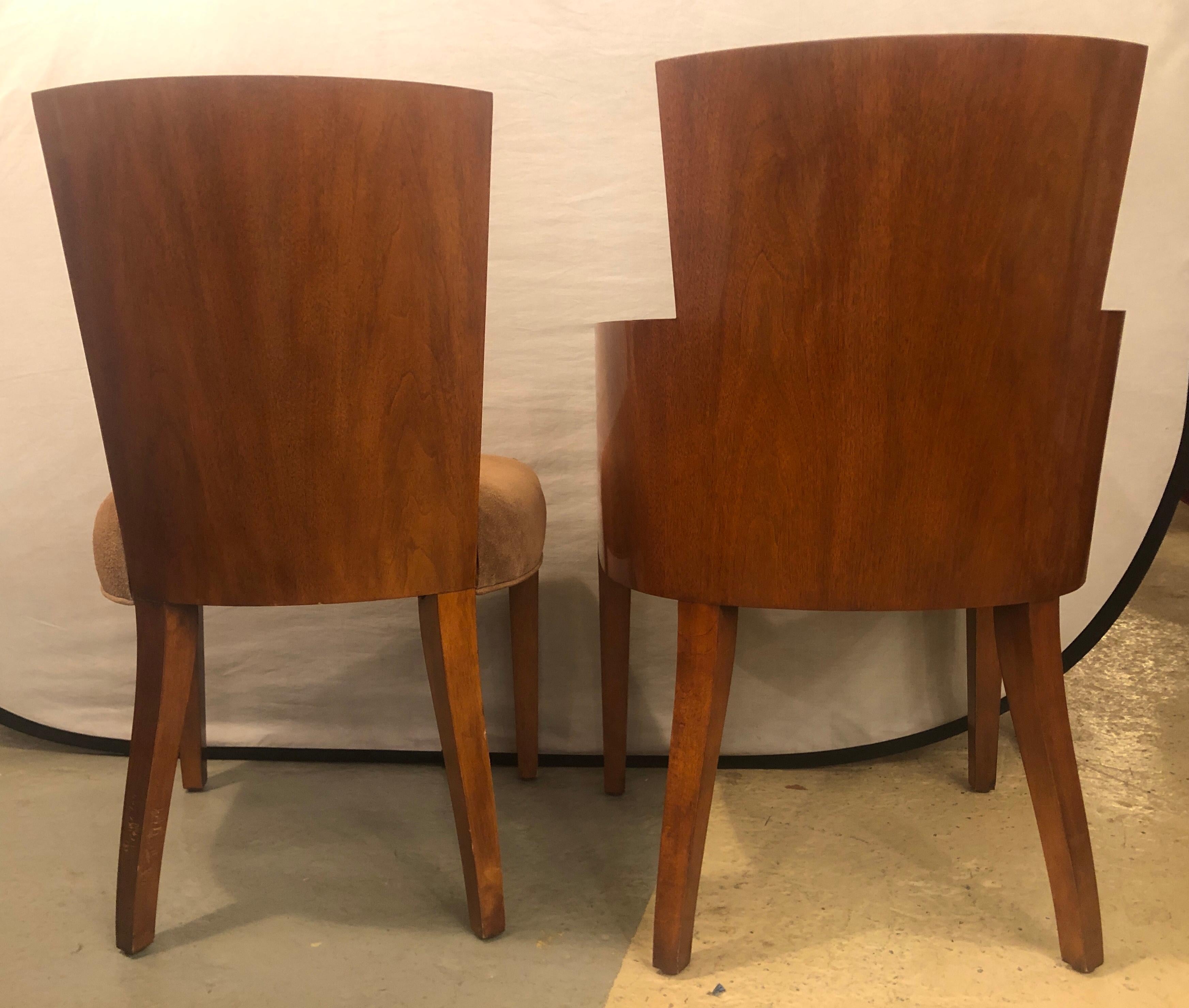 8 Modern Hollywood Mahogany Ralph Lauren Dining Chairs with Suede Seats 6 and 2 8