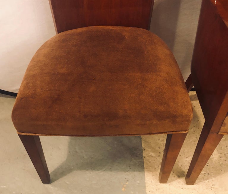 8 Modern Hollywood Mahogany Ralph Lauren Dining Chairs with Suede Seats