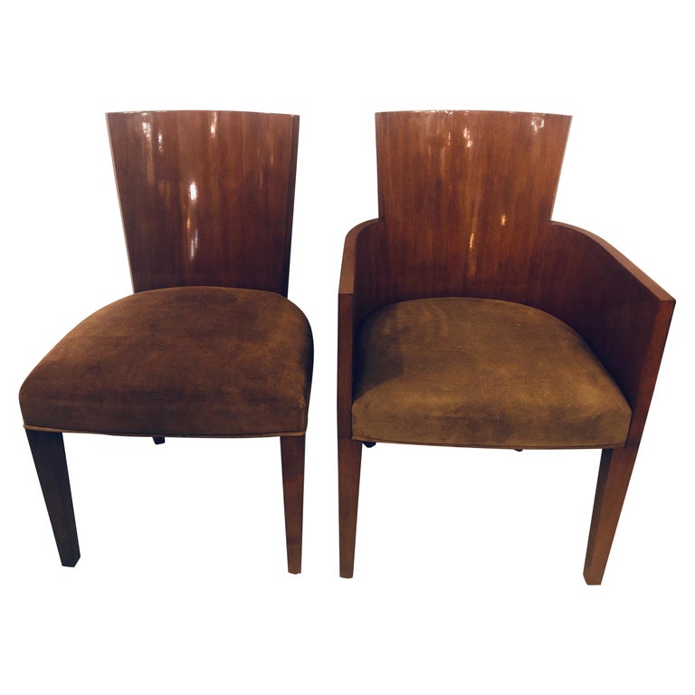 8 Modern Hollywood Mahogany Ralph Lauren Dining Chairs with Suede Seats 6  and 2 at 1stDibs