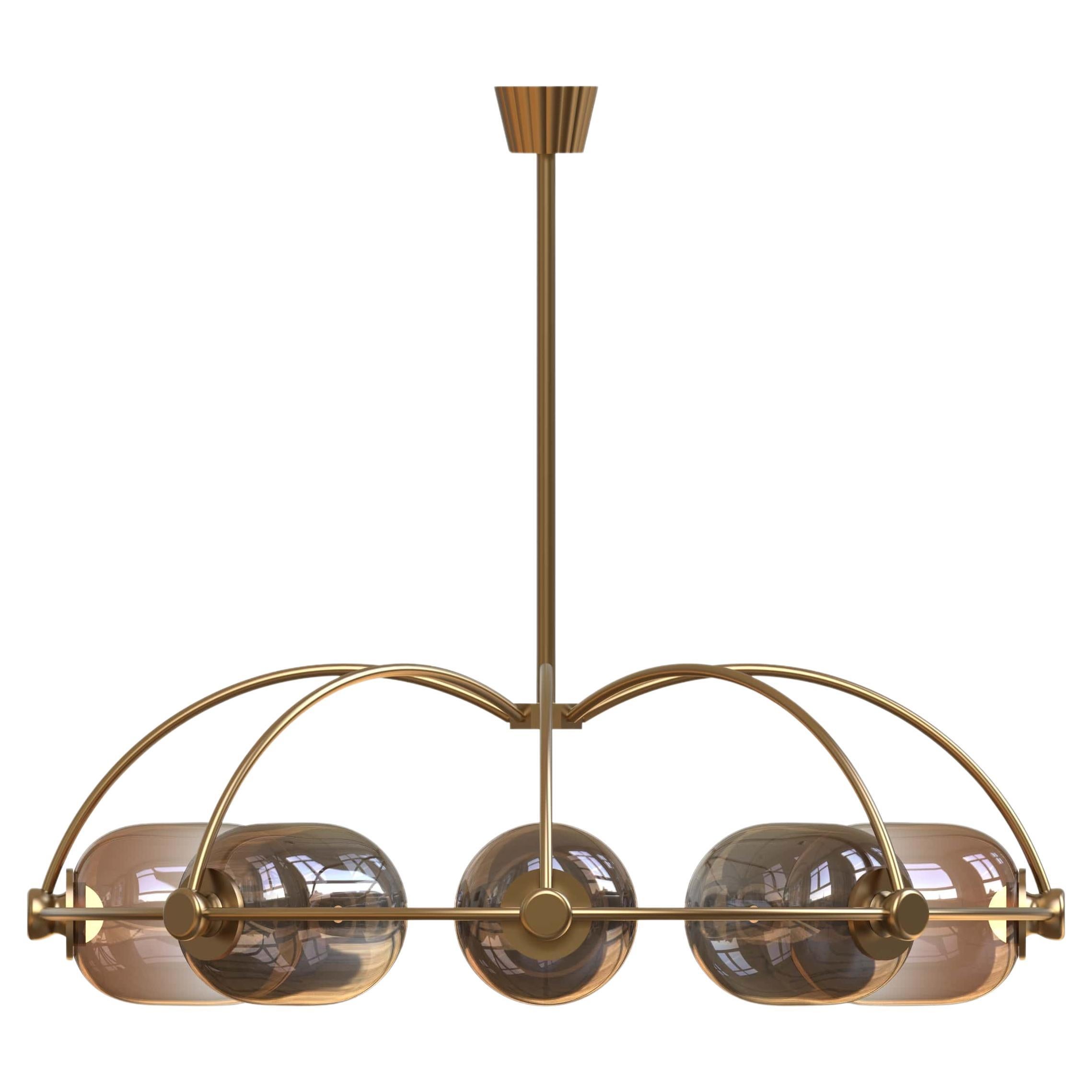 8 Module Brown Ombre Umbrella Candy Chandelier with Hand-blown Glass and Brass For Sale