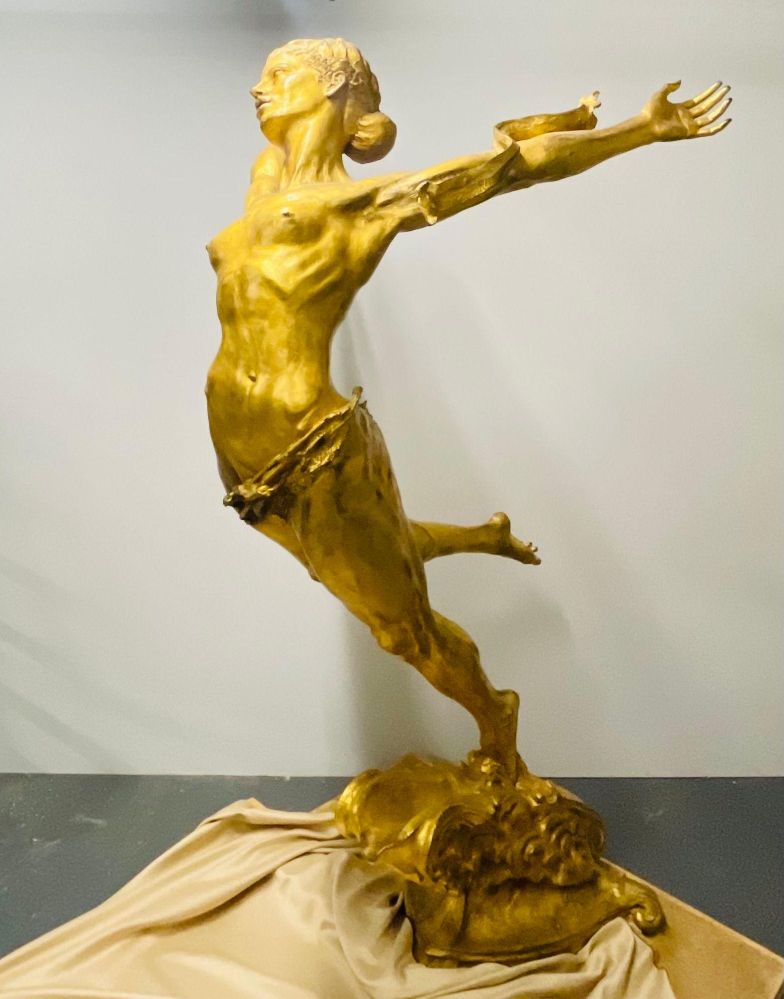 Dore Bronze 'Olympic Woman' Sculpture Depicting Woman's Empowerment Originally Commissioned by Avon Products as an exhibit for the 1996 Olympics 

Famed Sculpturer Greg Wyatt's Larger than Life Sculpture of a soaring gilt bronze woman striving to