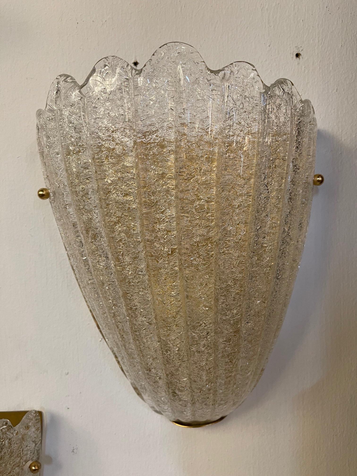 Italian 8 Murano Glass Shell Form Wall Sconces For Sale