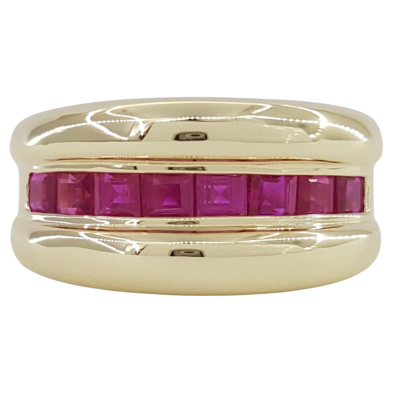 8 Natural Red Rubies Princess Cut Band Ring For Sale