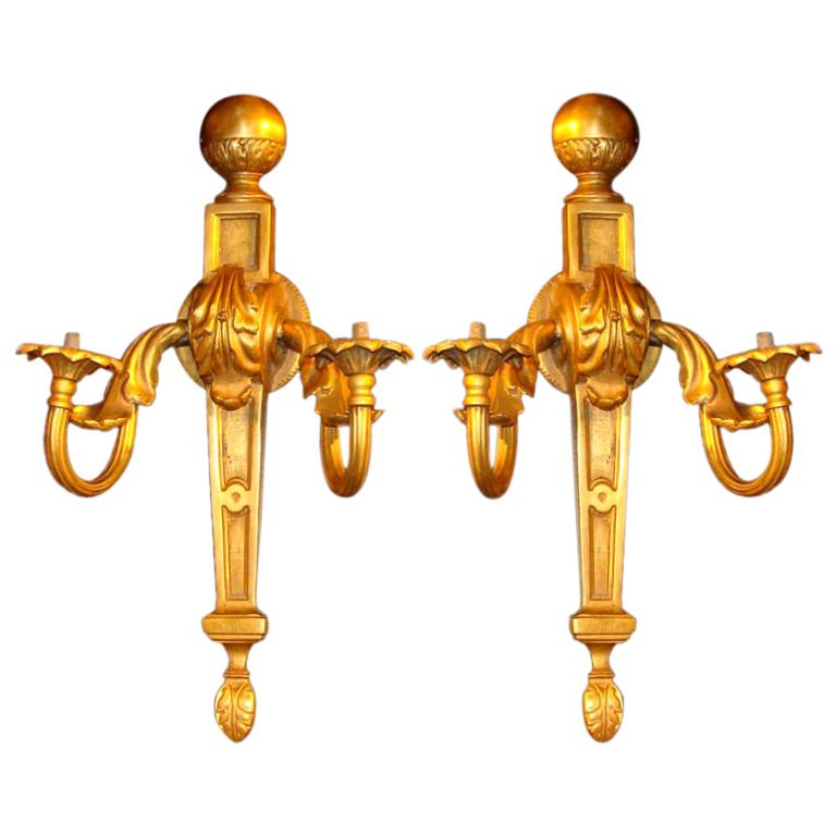 8 Neoclassical Gilt Bronze Sconces For Sale