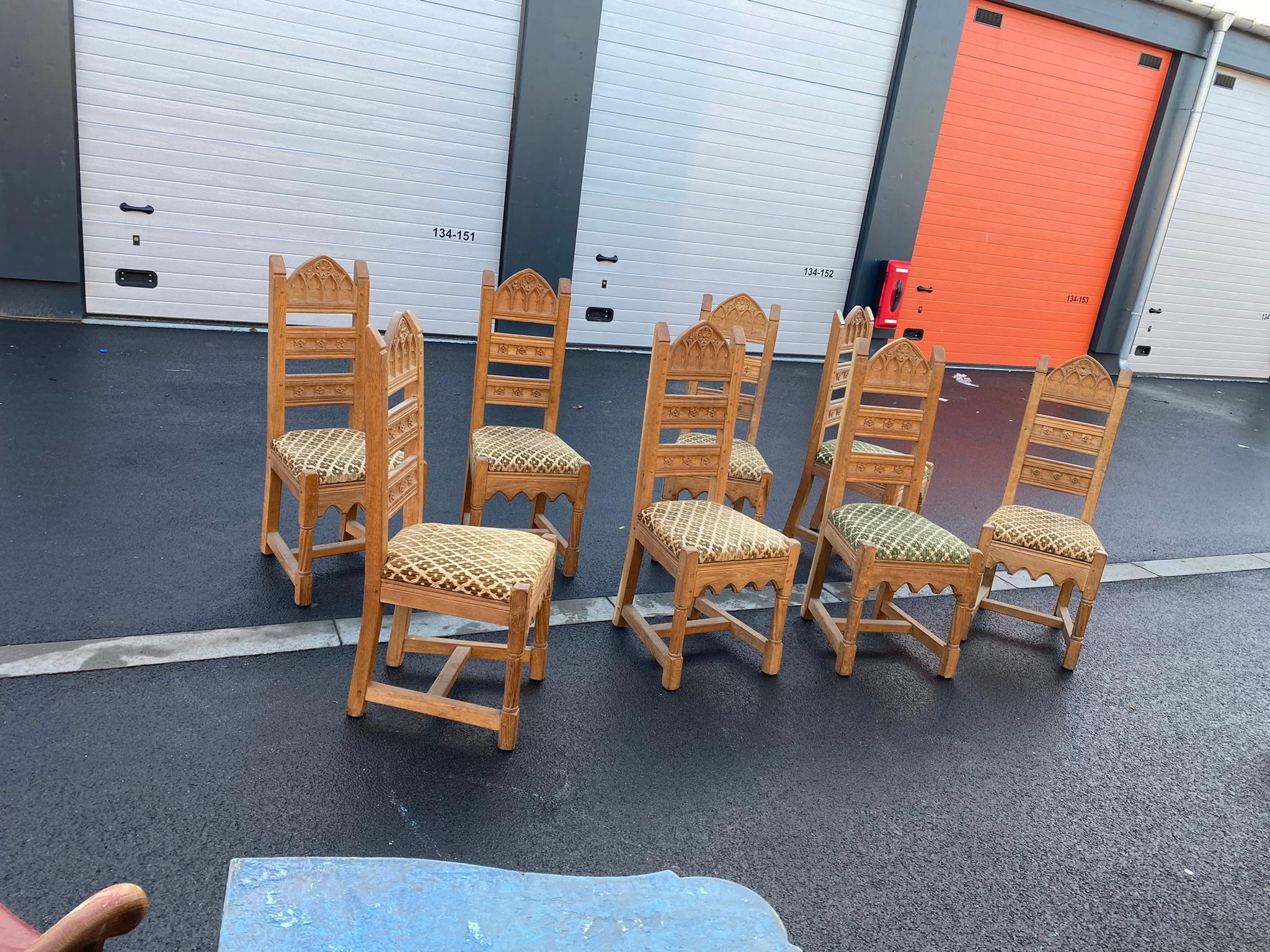 8 Neogothic Chairs in Oak circa 1950 For Sale 4