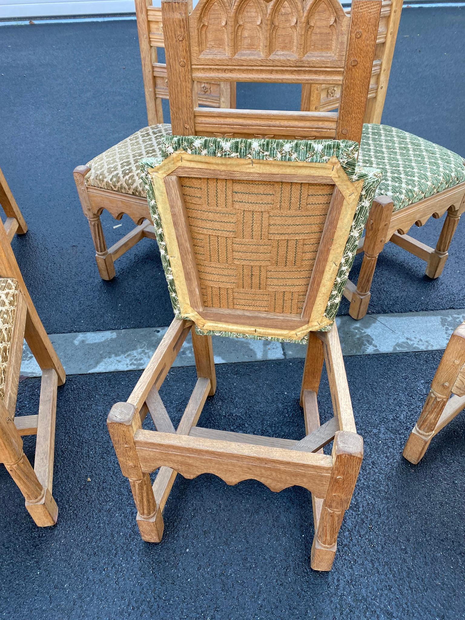 8 Neogothic Chairs in Oak circa 1950 For Sale 6