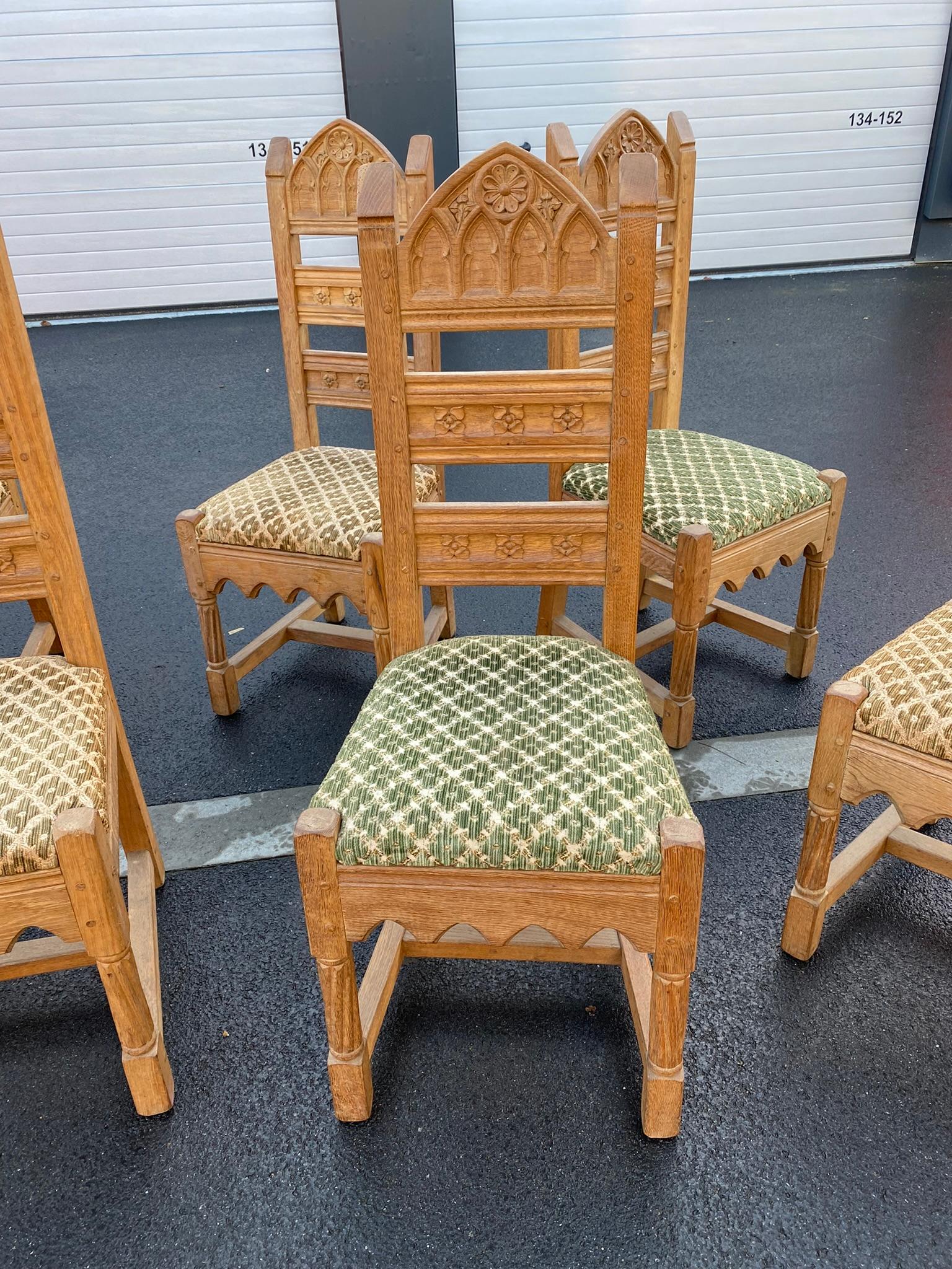European 8 Neogothic Chairs in Oak circa 1950 For Sale