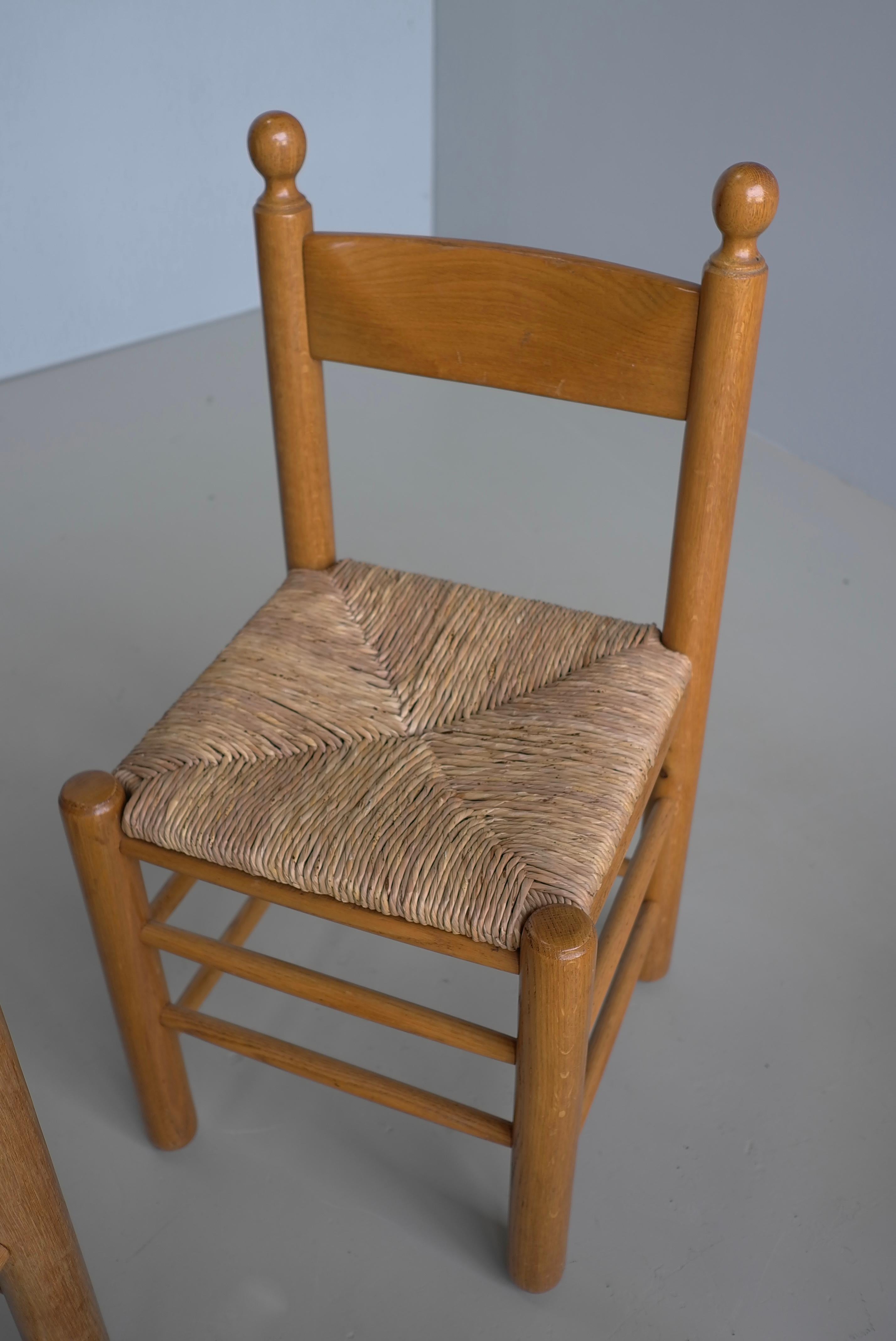 8 Oak and Rush Chairs in Style of Charles Dudouyt , France 1960's For Sale 4