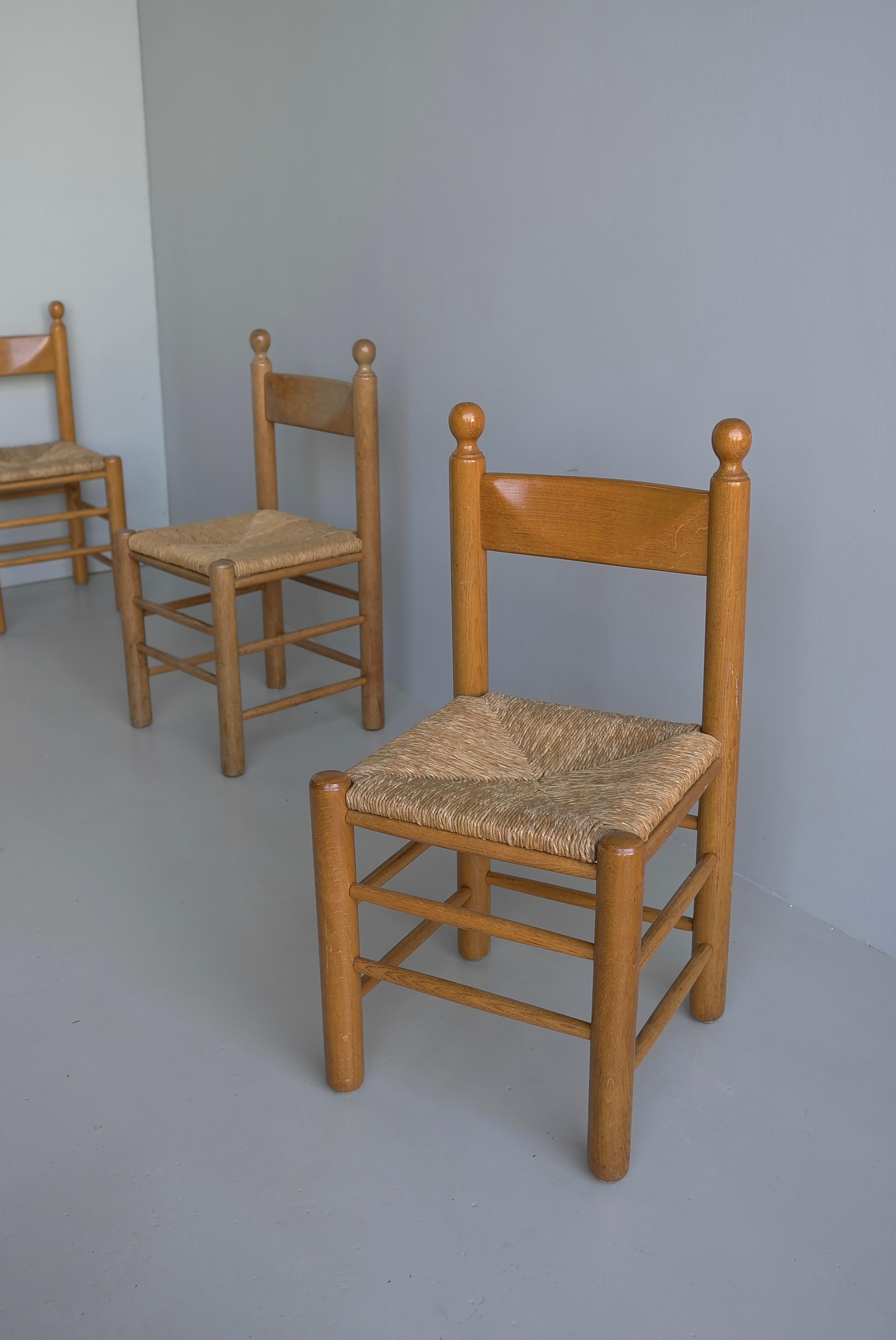 8 Oak and Rush Chairs in Style of Charles Dudouyt , France 1960's For Sale 9