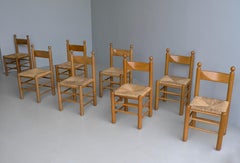 8 Stühle aus Eiche und Binsen im Stil von Charles Dudouyt, Frankreich 1960er Jahre