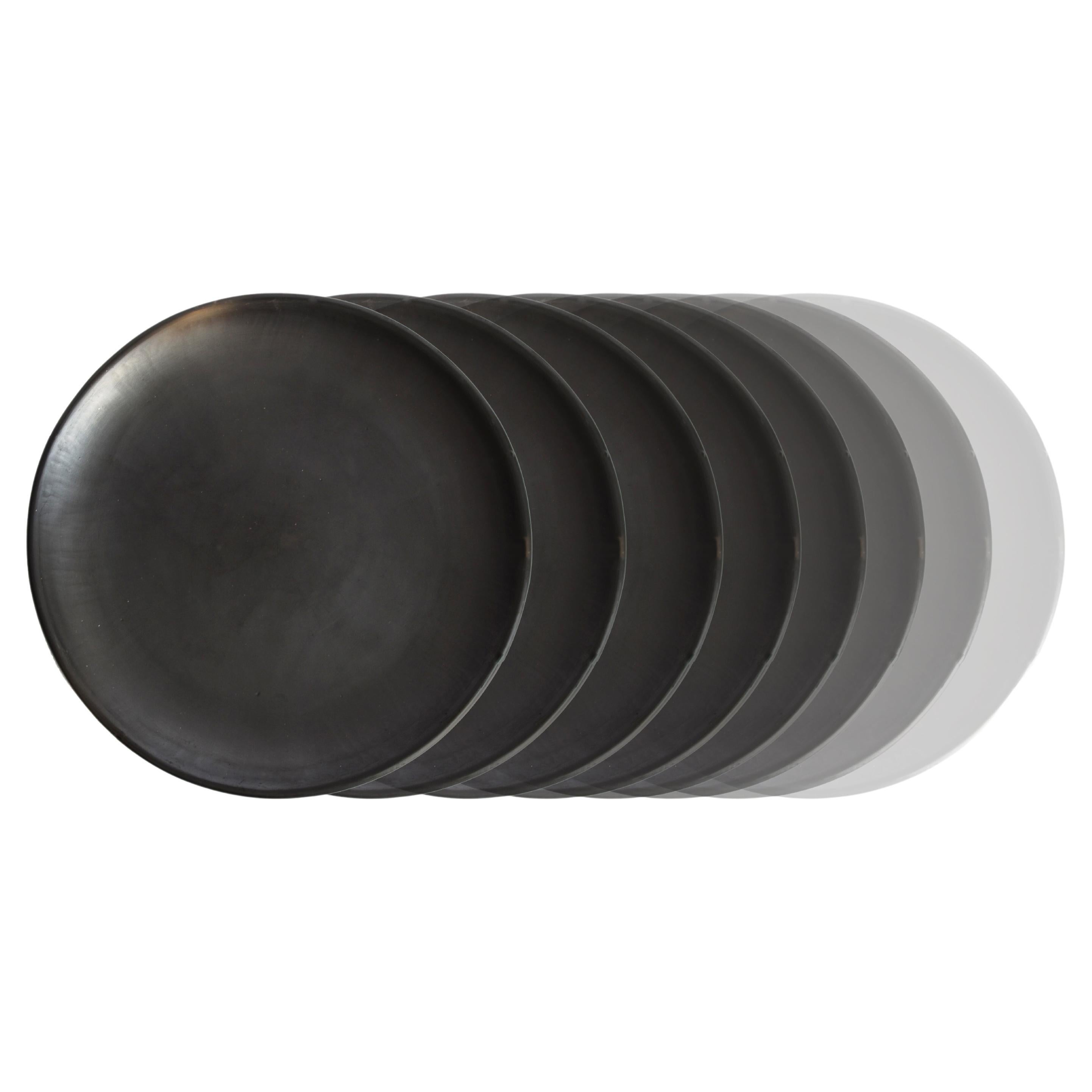 8 assiettes en argile noire d'Oaxacan de 15 cm, faites à la main, bruni Barro Oaxaca