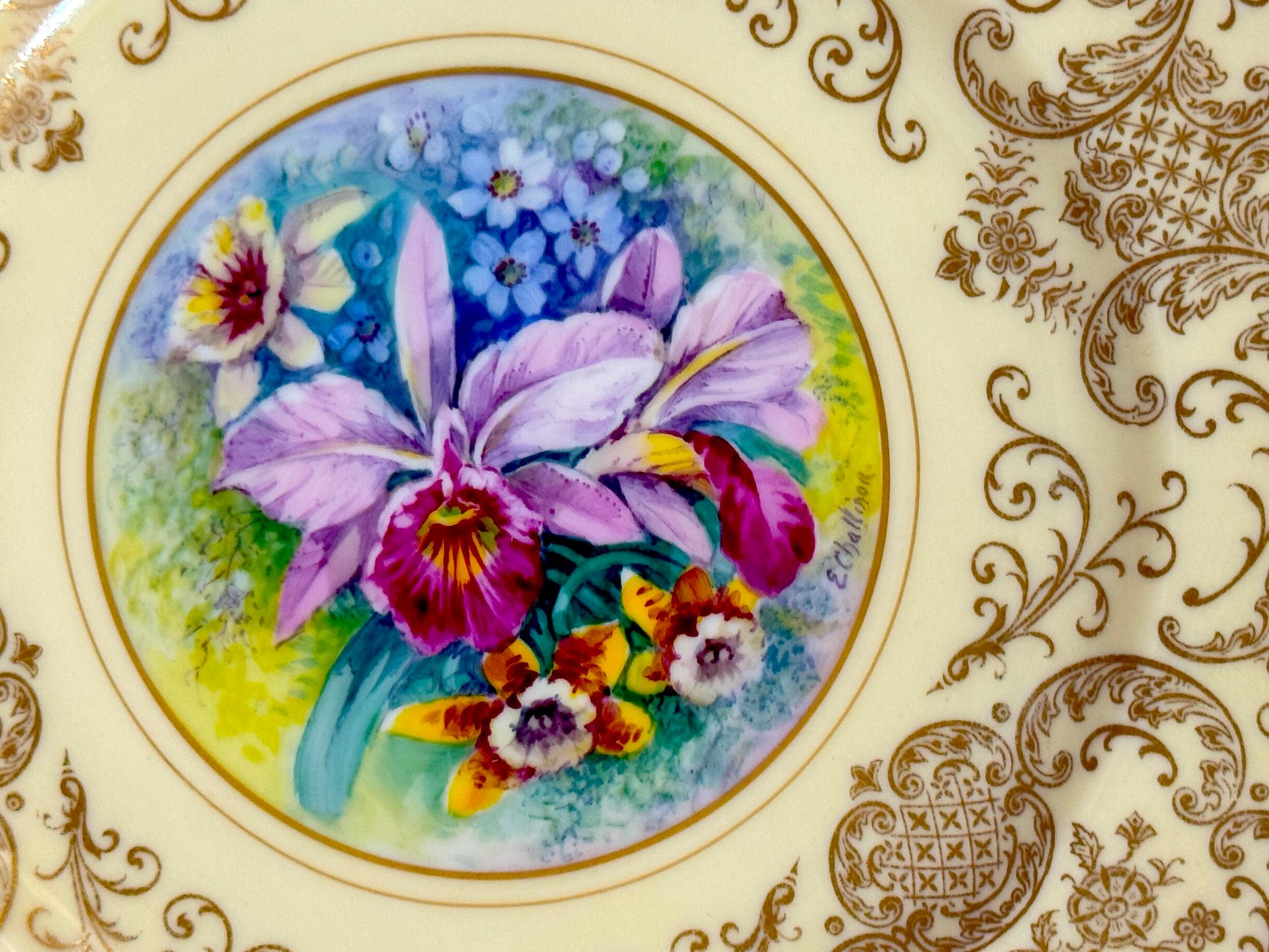 8 Orchid Conservatory Service Plates Painted and Signed E. Challinor for Pickard For Sale 2