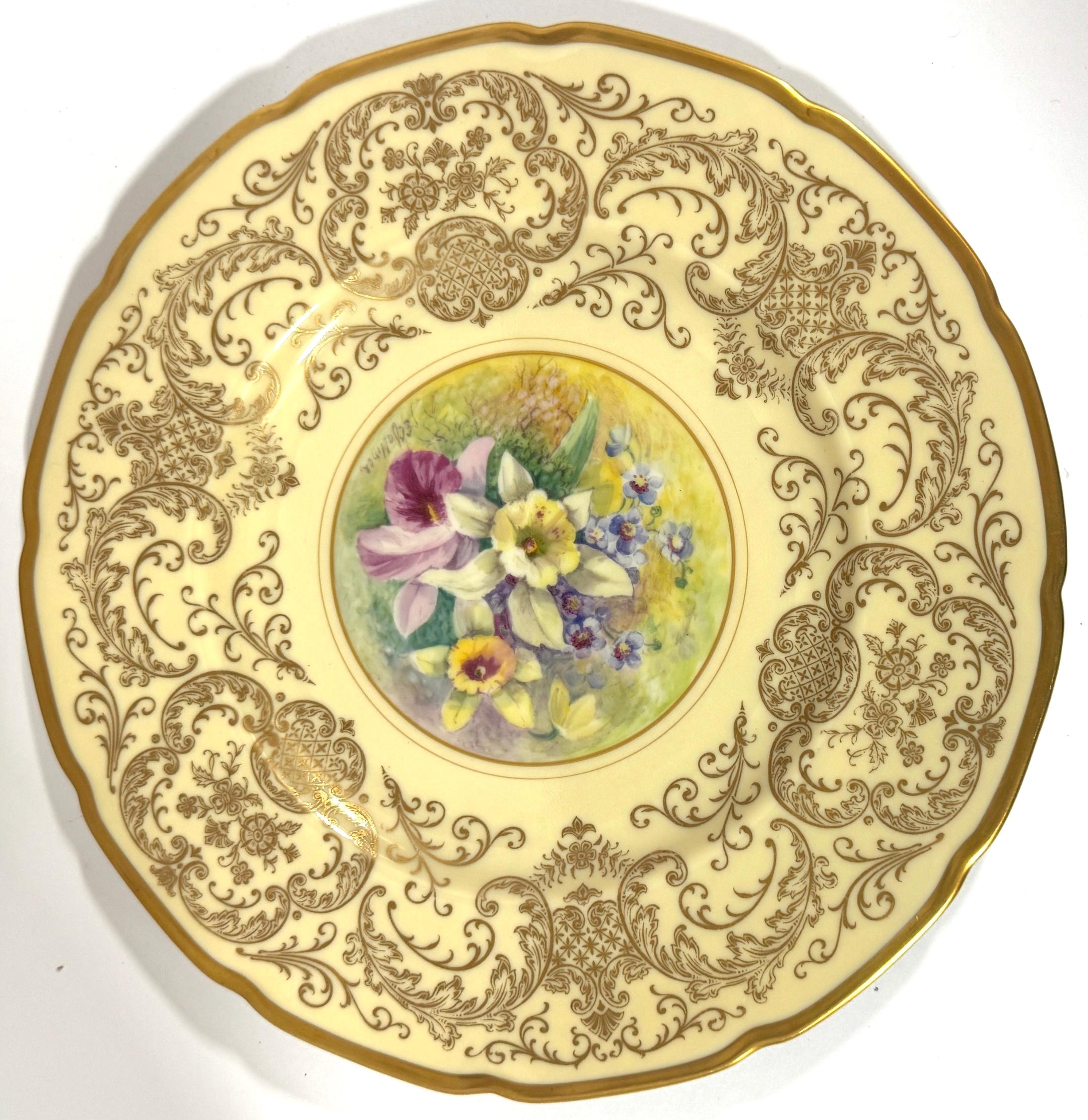 8 Orchid Conservatory Service Plates Painted and Signed E. Challinor for Pickard For Sale 3