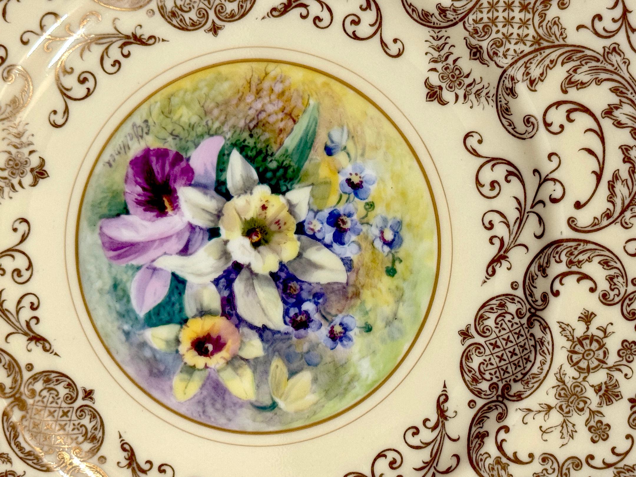 8 Orchid Conservatory Service Plates Painted and Signed E. Challinor for Pickard For Sale 4
