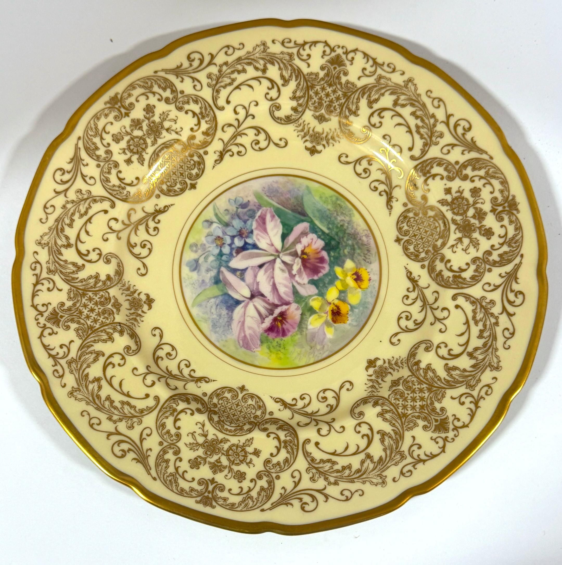 8 Orchid Conservatory Service Plates Painted and Signed E. Challinor for Pickard For Sale 5