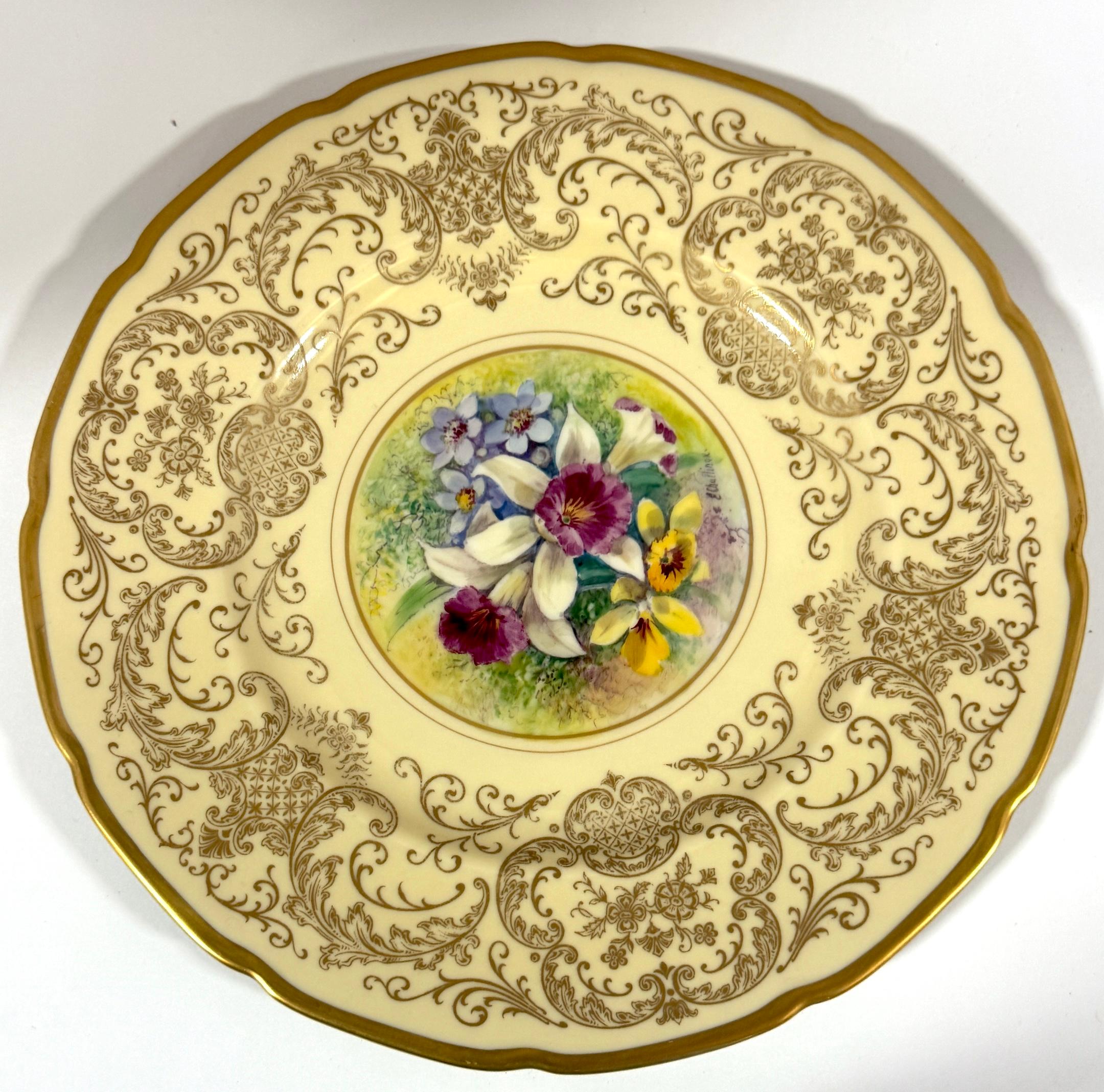 8 Orchid Conservatory Service Plates Painted and Signed E. Challinor for Pickard For Sale 7