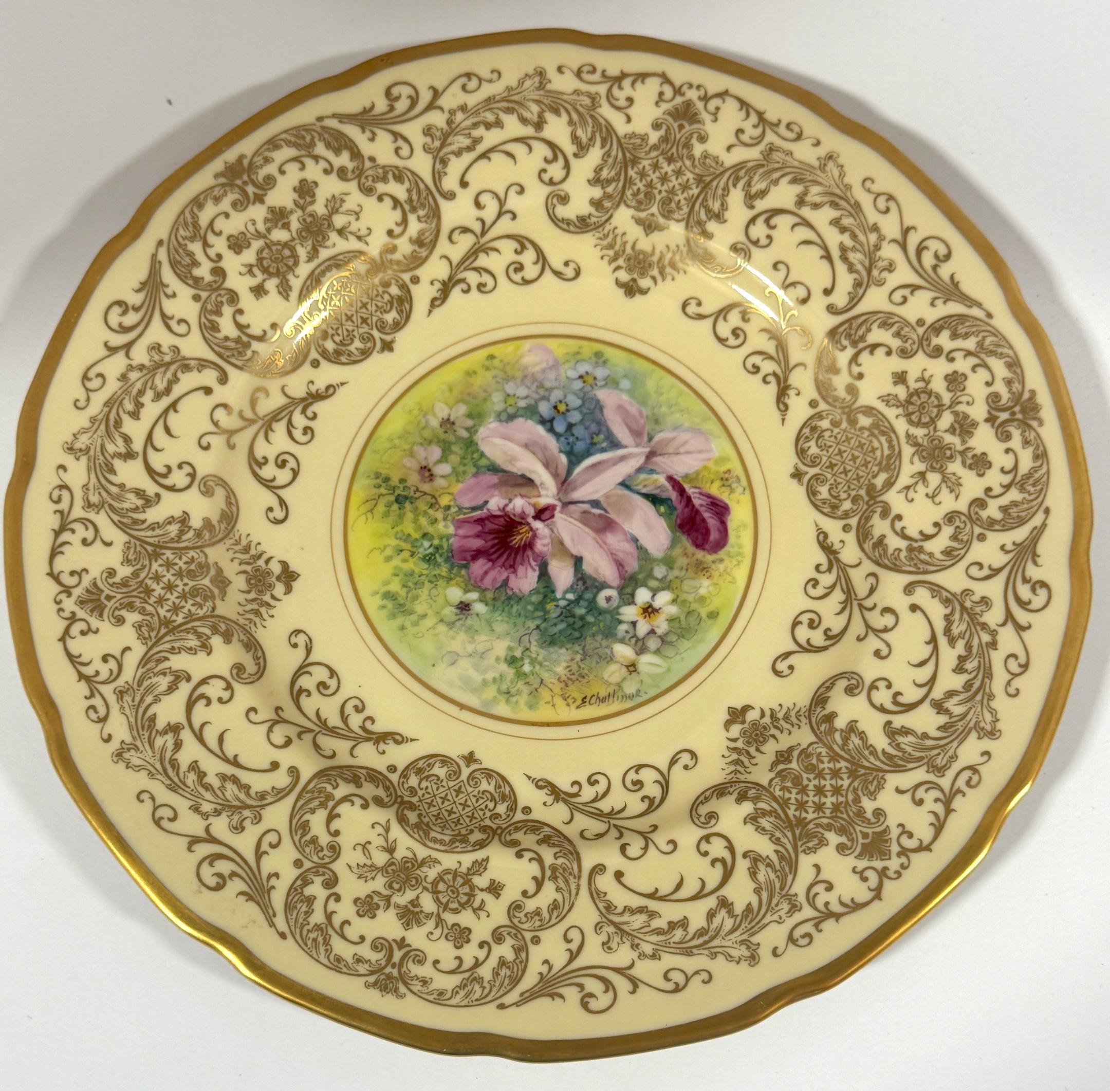 8 Orchid Conservatory Service Plates Painted and Signed E. Challinor for Pickard For Sale 9