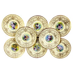 8 Orchid Conservatory Service Plates Painted and Signed E. Challinor for Pickard