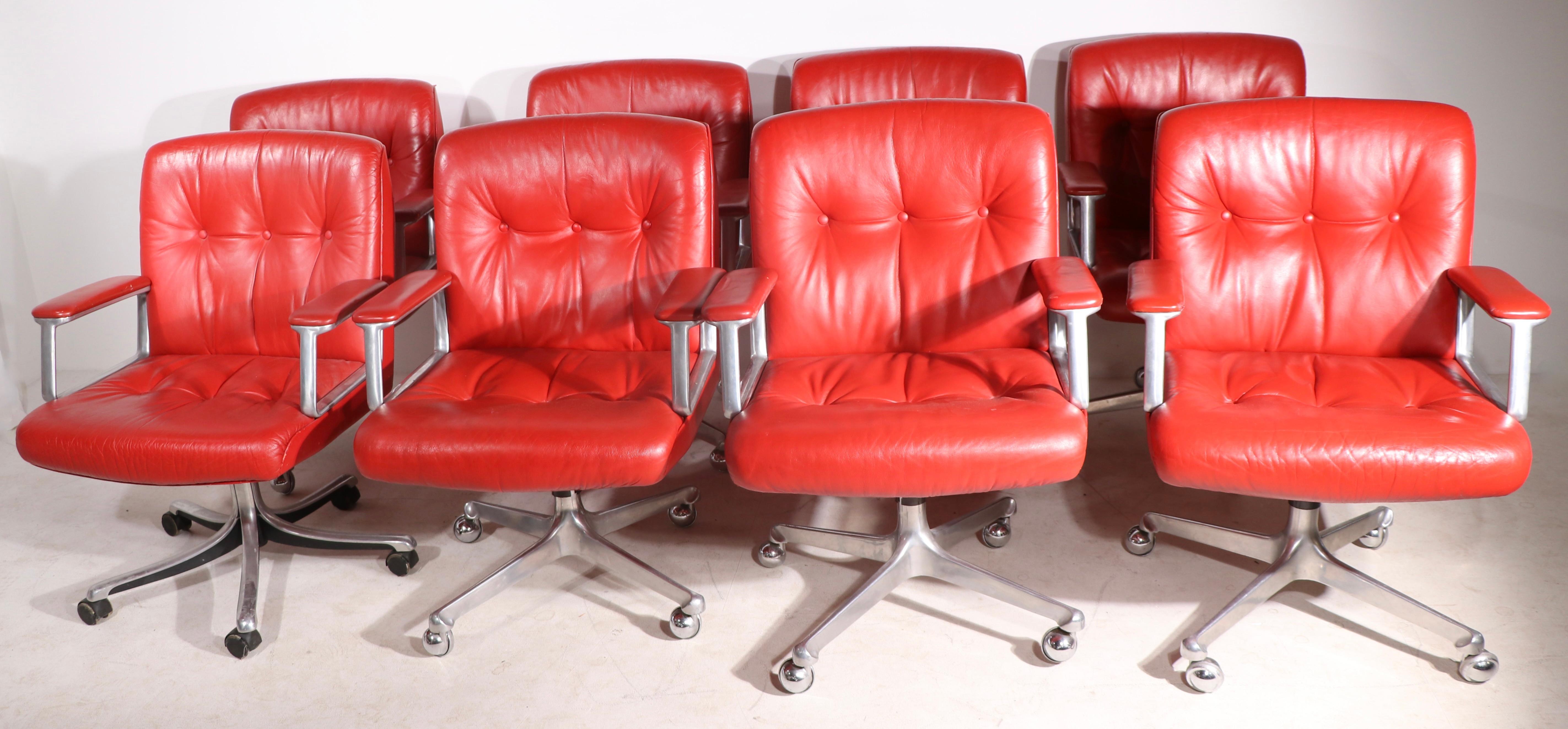 8 P128 Borsani Swivel Desk Chairs in Lipstick Red Leather Upholstery  11