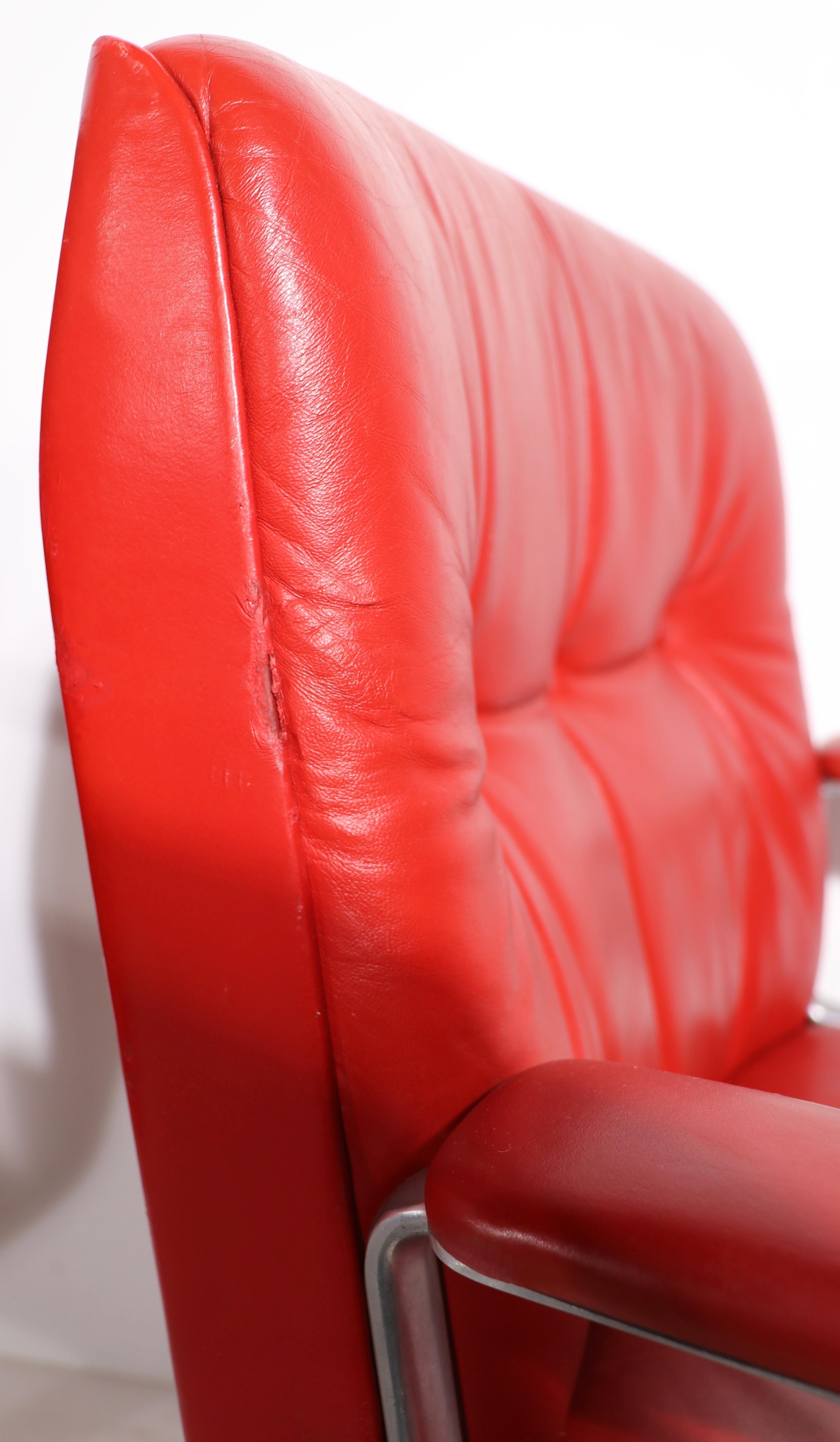 Late 20th Century 8 P128 Borsani Swivel Desk Chairs in Lipstick Red Leather Upholstery 