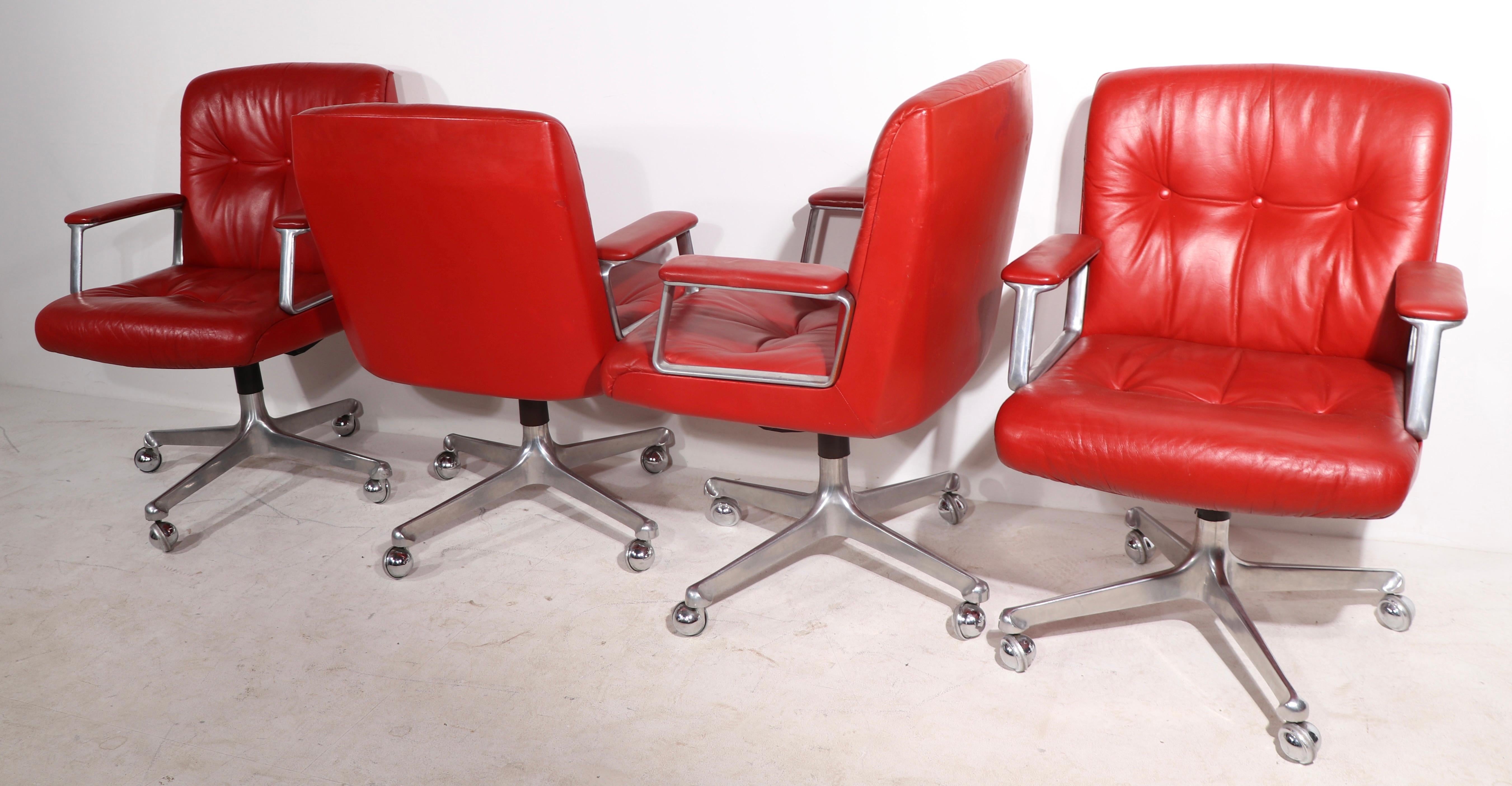 8 P128 Borsani Swivel Desk Chairs in Lipstick Red Leather Upholstery  1