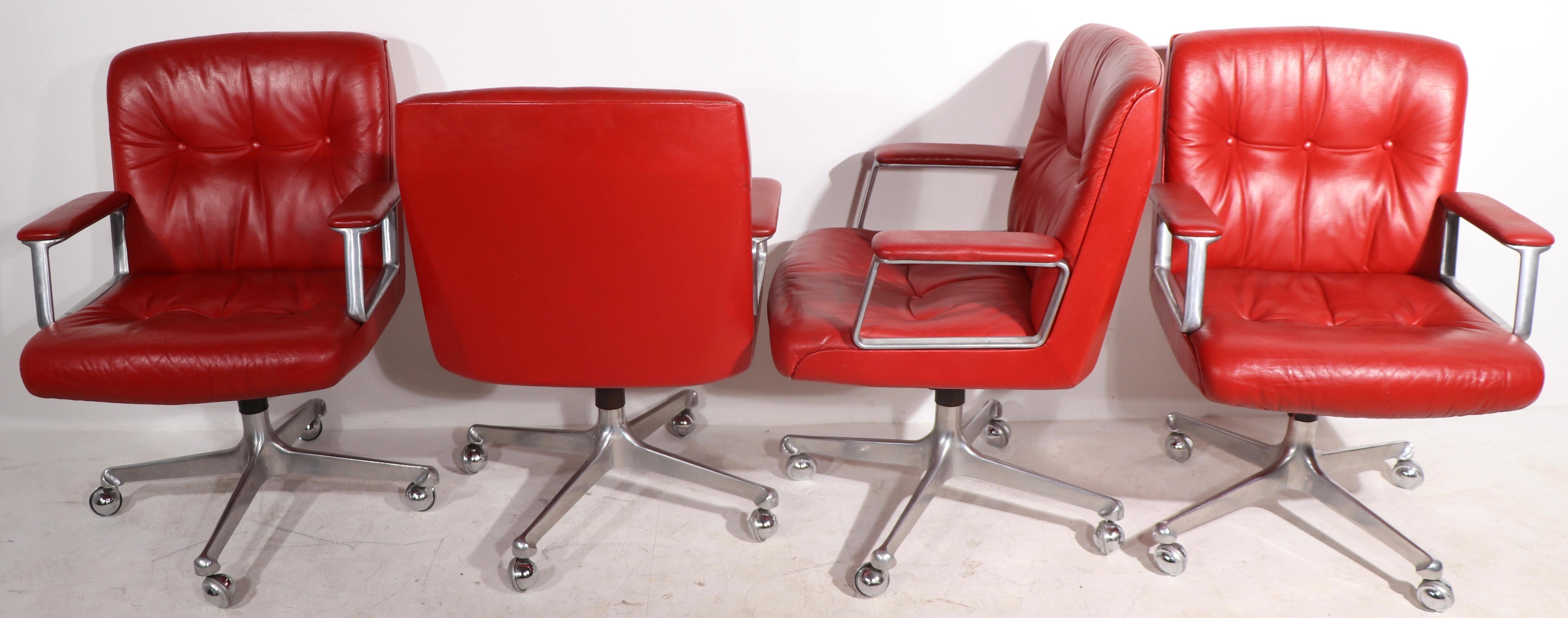 8 P128 Borsani Swivel Desk Chairs in Lipstick Red Leather Upholstery  2