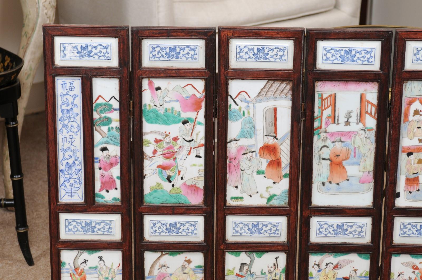 8-Panel Framed Porcelain Tile Screen, 19th Century Chinese Export For Sale 8