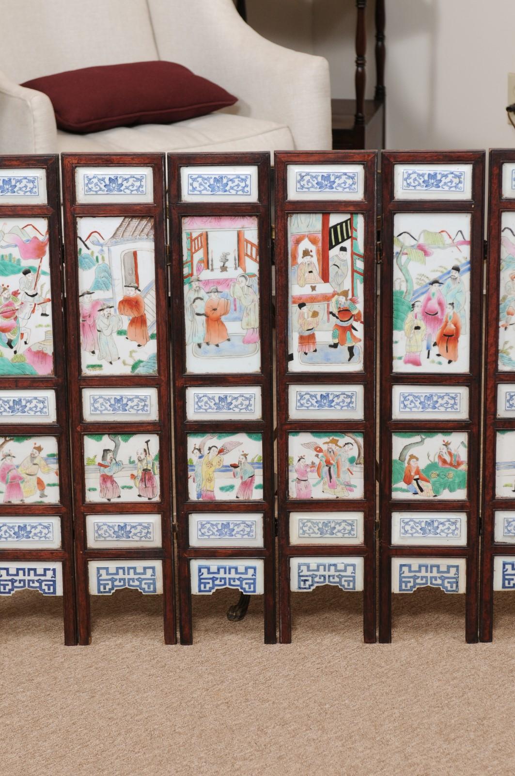 8-Panel Framed Porcelain Tile Screen, 19th Century Chinese Export For Sale 2