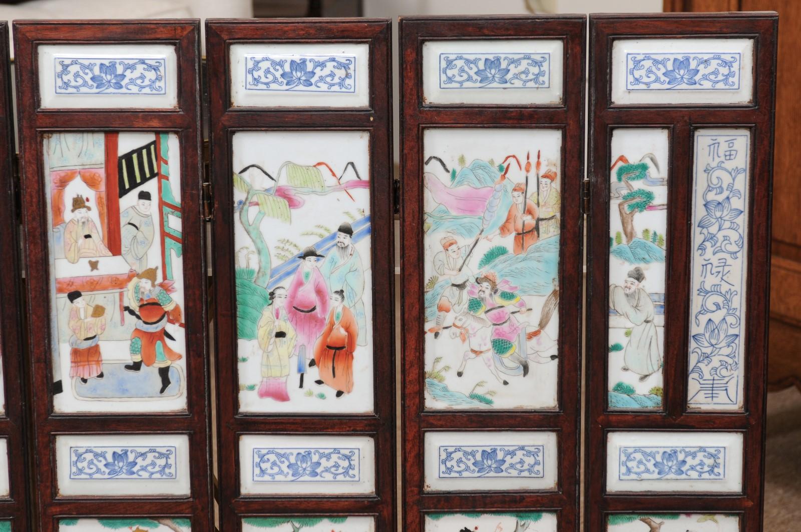 8-Panel Framed Porcelain Tile Screen, 19th Century Chinese Export For Sale 4