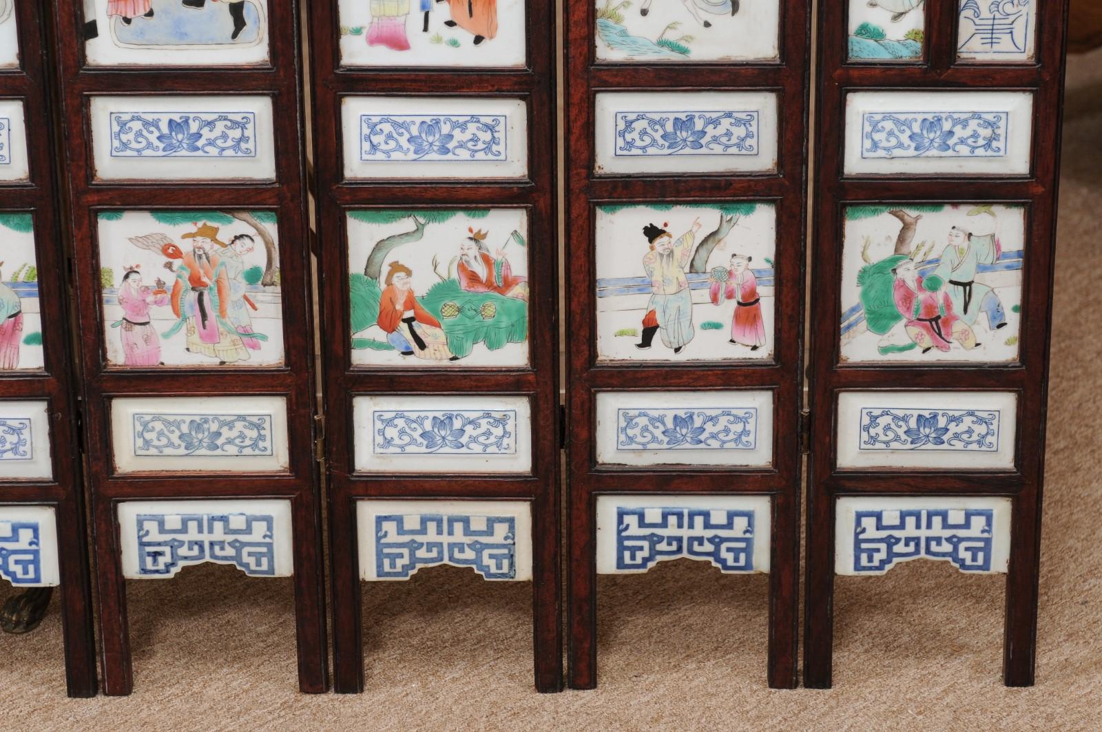 8-Panel Framed Porcelain Tile Screen, 19th Century Chinese Export For Sale 5