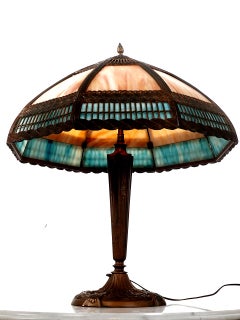 8 Panel Slump Glass Table Lamp with Stick and Rope Filigree Overlay