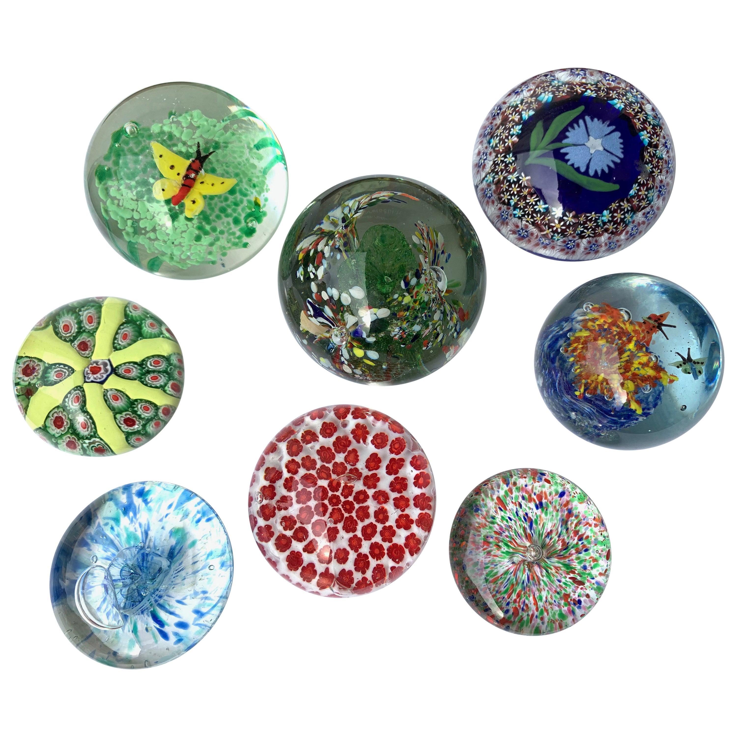8 Paperweight Millefiori Collection in Italian Venice Glass Midcentury