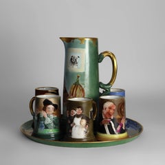 8-Pc. French Limoges Jacob Petit Porcelain Tavern Beer Set With Monks C910