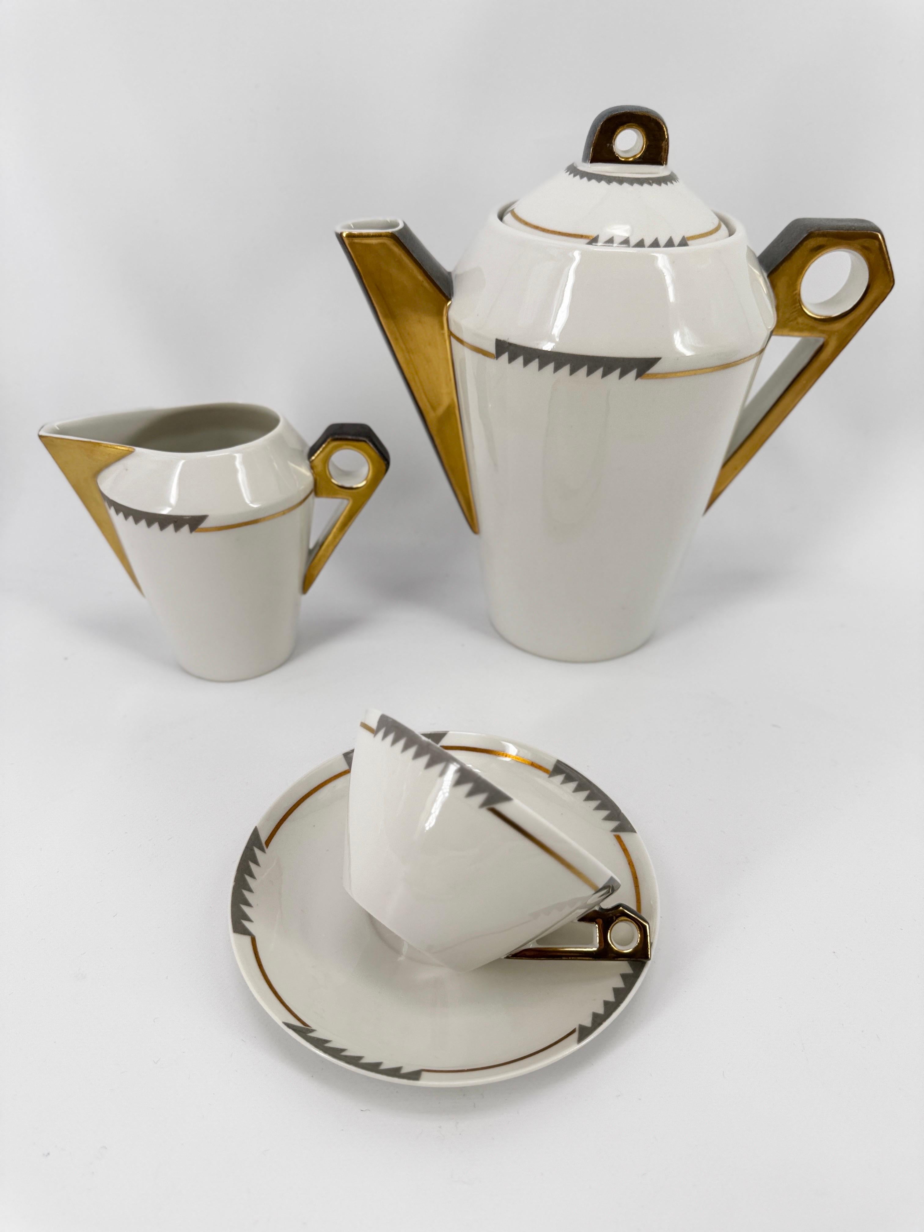 Juego de té modernista para 7 personas Theodore Haviland Le Tanneur Porcelana de Limoges 1929 Art Decó en venta