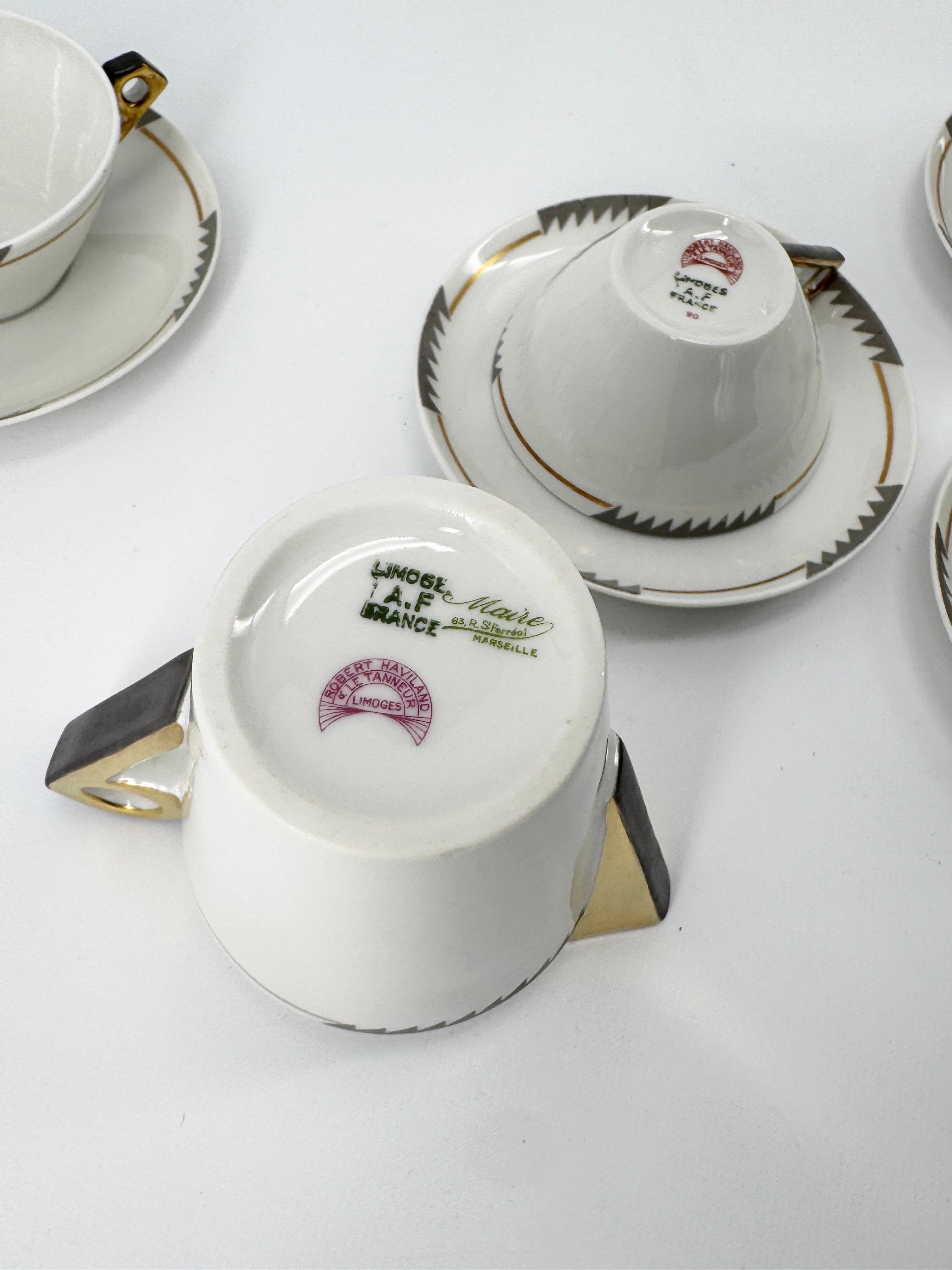 Juego de té modernista para 7 personas Theodore Haviland Le Tanneur Porcelana de Limoges 1929 principios del siglo XX en venta