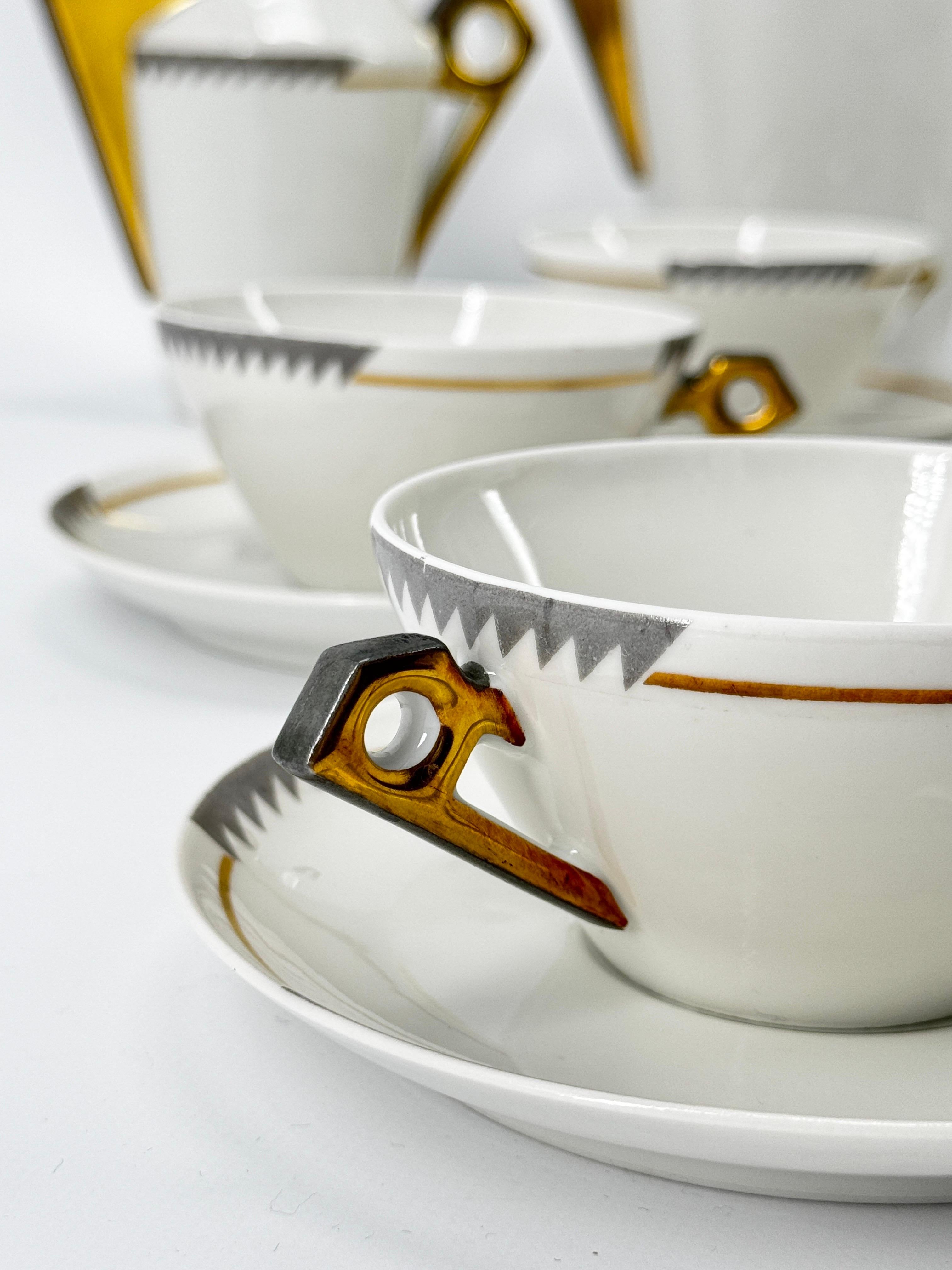 Juego de té modernista para 7 personas Theodore Haviland Le Tanneur Porcelana de Limoges 1929 en venta 1