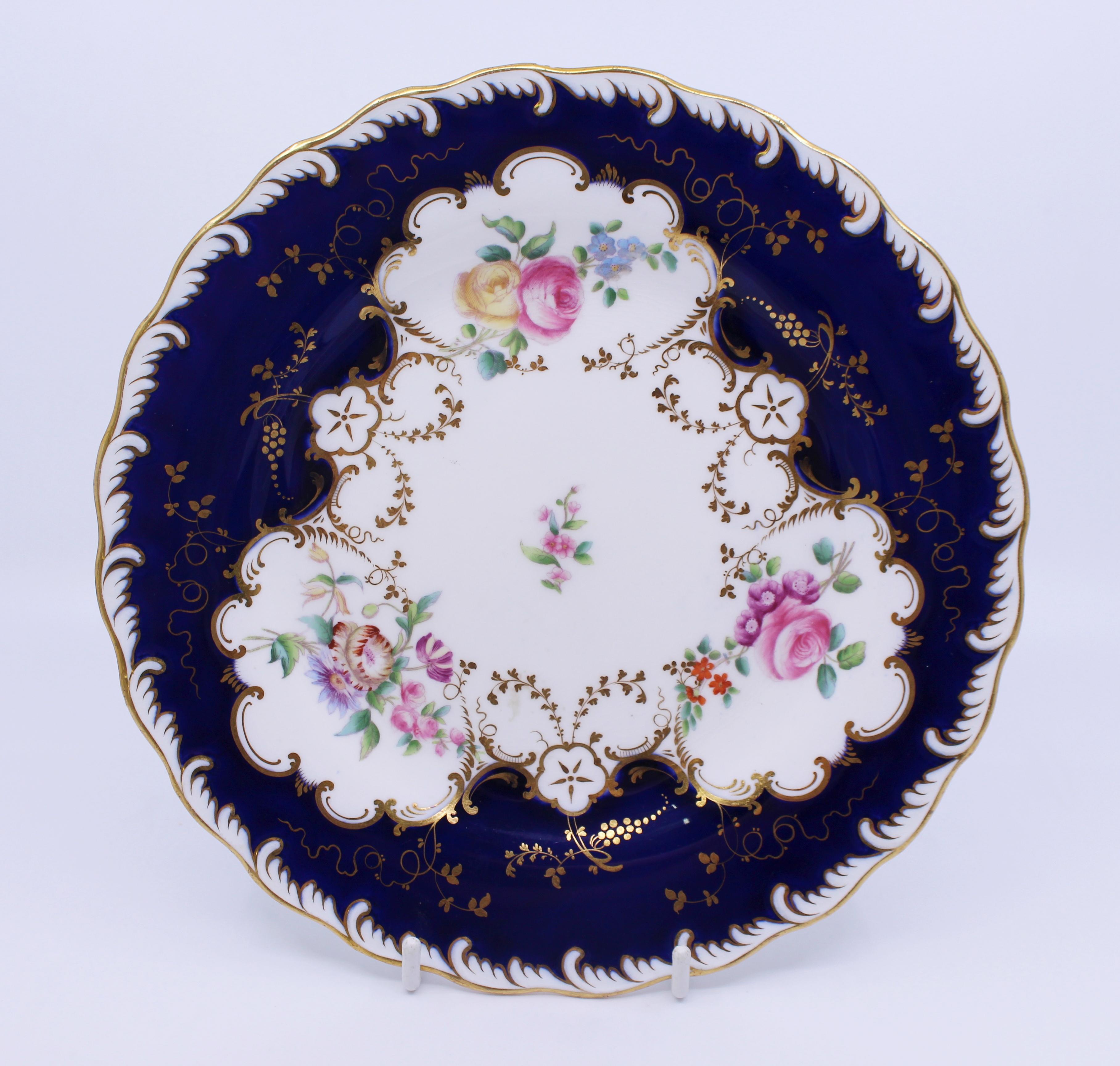 Porcelain 8 Piece Minton Floral Cobalt Dessert Service, circa 1900 For Sale