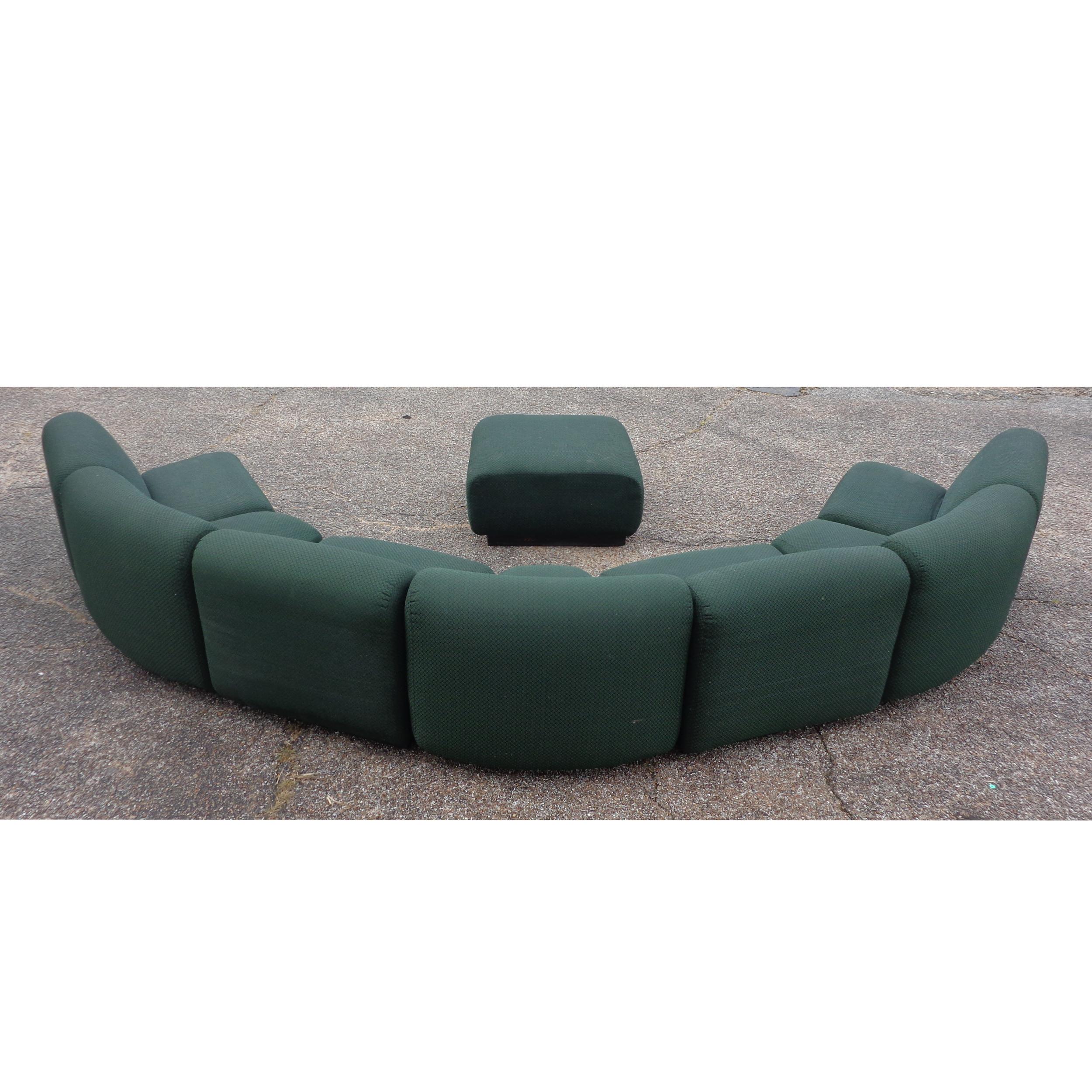 Modern modular lounge sofa in the manner of Don Chadwick

Total of 8 
 
Versatile low profile pieces that can be used as one sofa or separated into different configurations
Plinth bases

Measures: 180? Width x 31? Depth x 27.75? Height
Seat