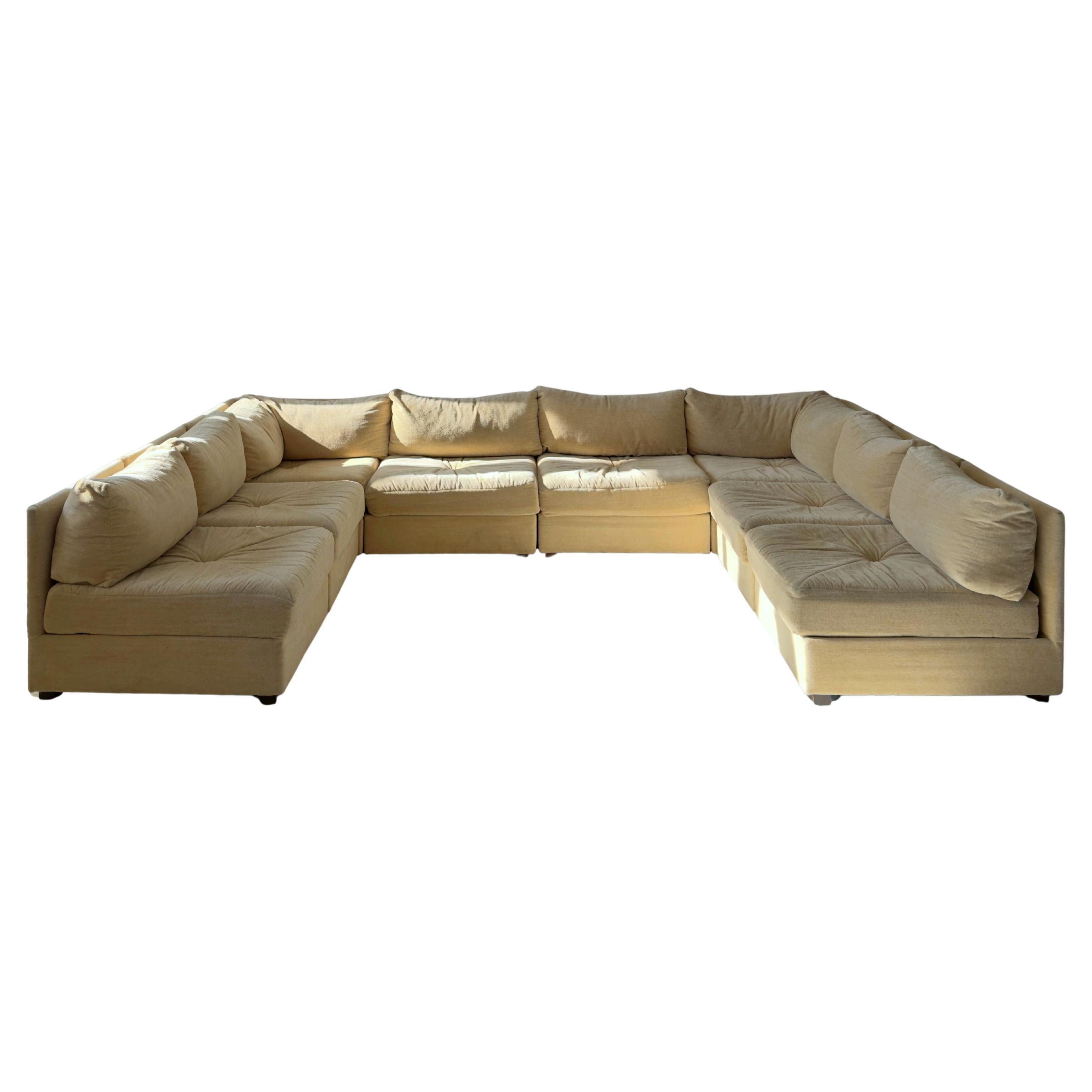 8-piece playpen style 1970s vintage modular sectional sofa