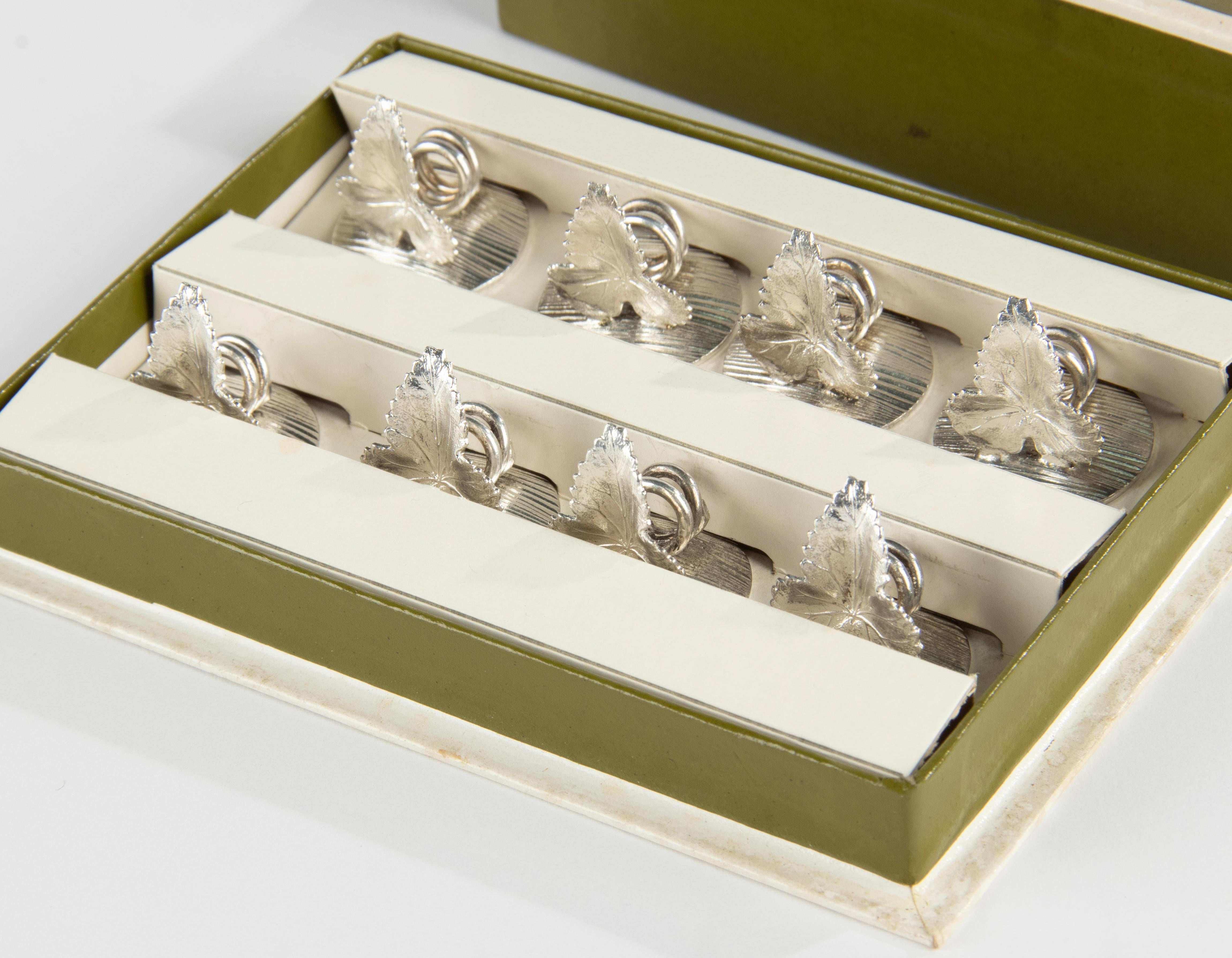 8-Piece Set Name Card Holders with Vine Leaf made by Christofle France 3
