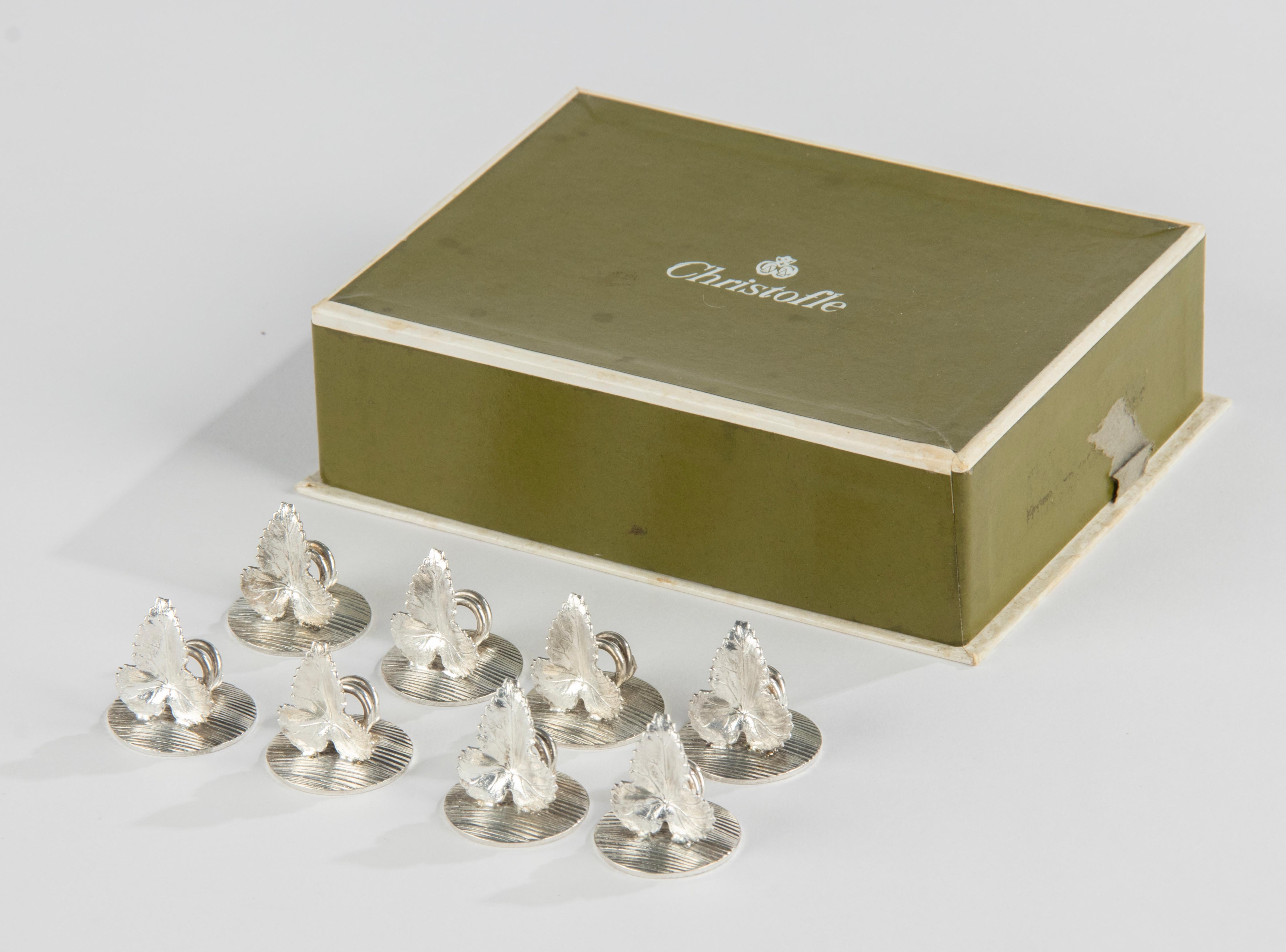French 8-Piece Set Name Card Holders with Vine Leaf made by Christofle France