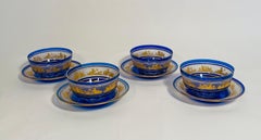 8 Pieces Val Saint Lambert Danse de Flore Cobalt Blue & Gold. Antique Circa 1920
