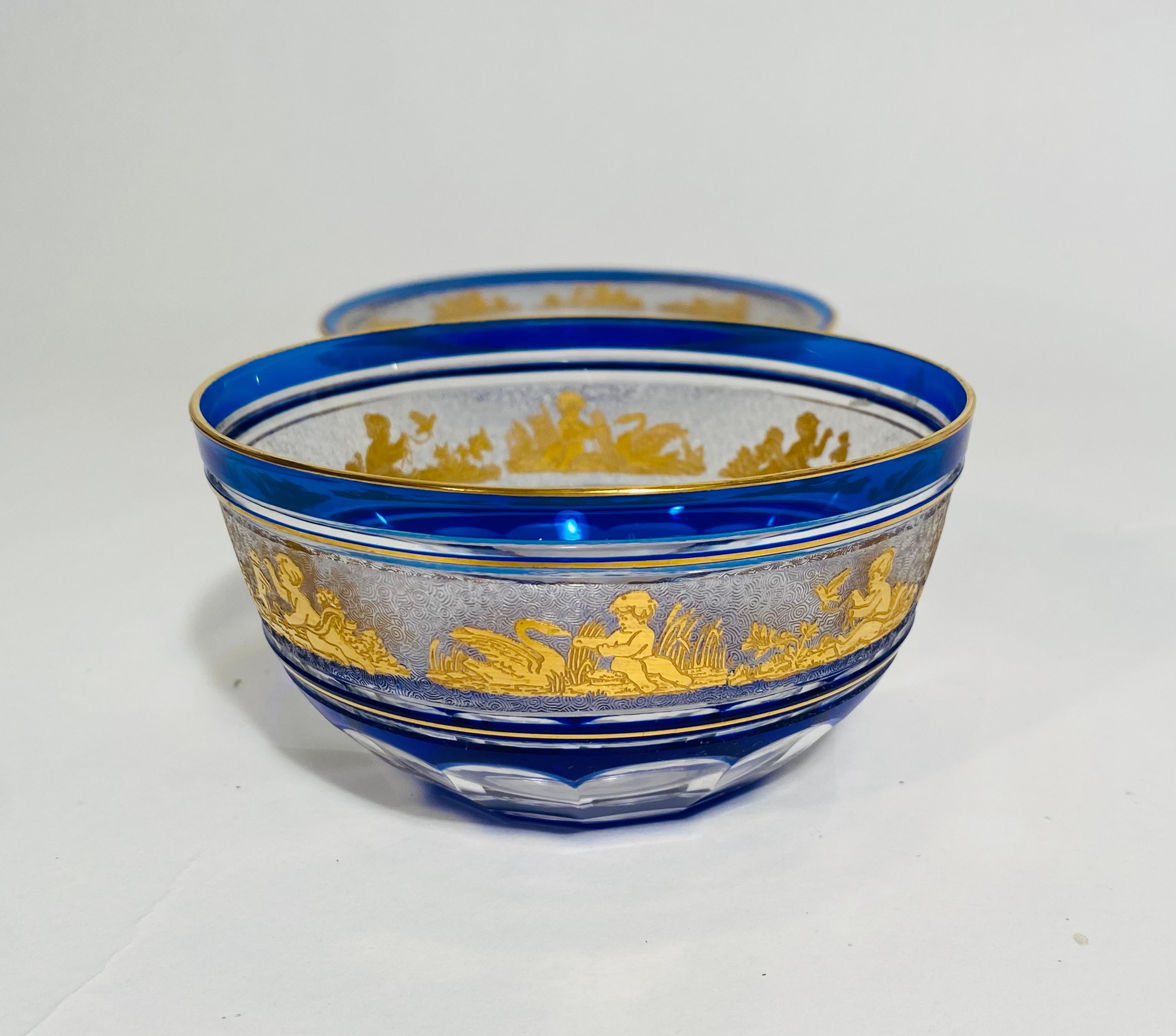 8 Pieces Val Saint Lambert Danse de Flore Cobalt Blue & Gold. Antique Circa 1920 en vente 2