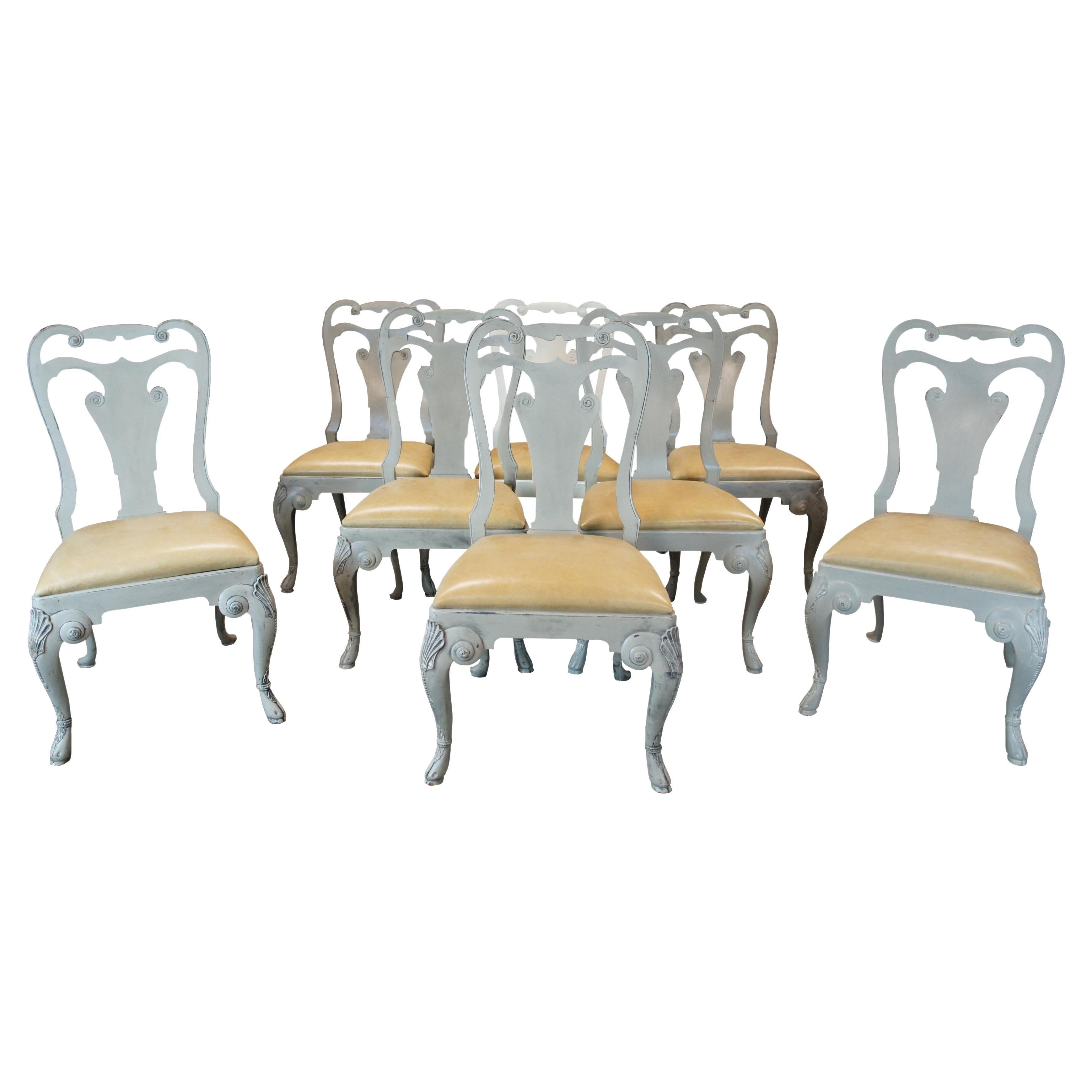 8 Ralph Lauren Henredon Beekman George II Mahogany Leather Dining Side Chairs
